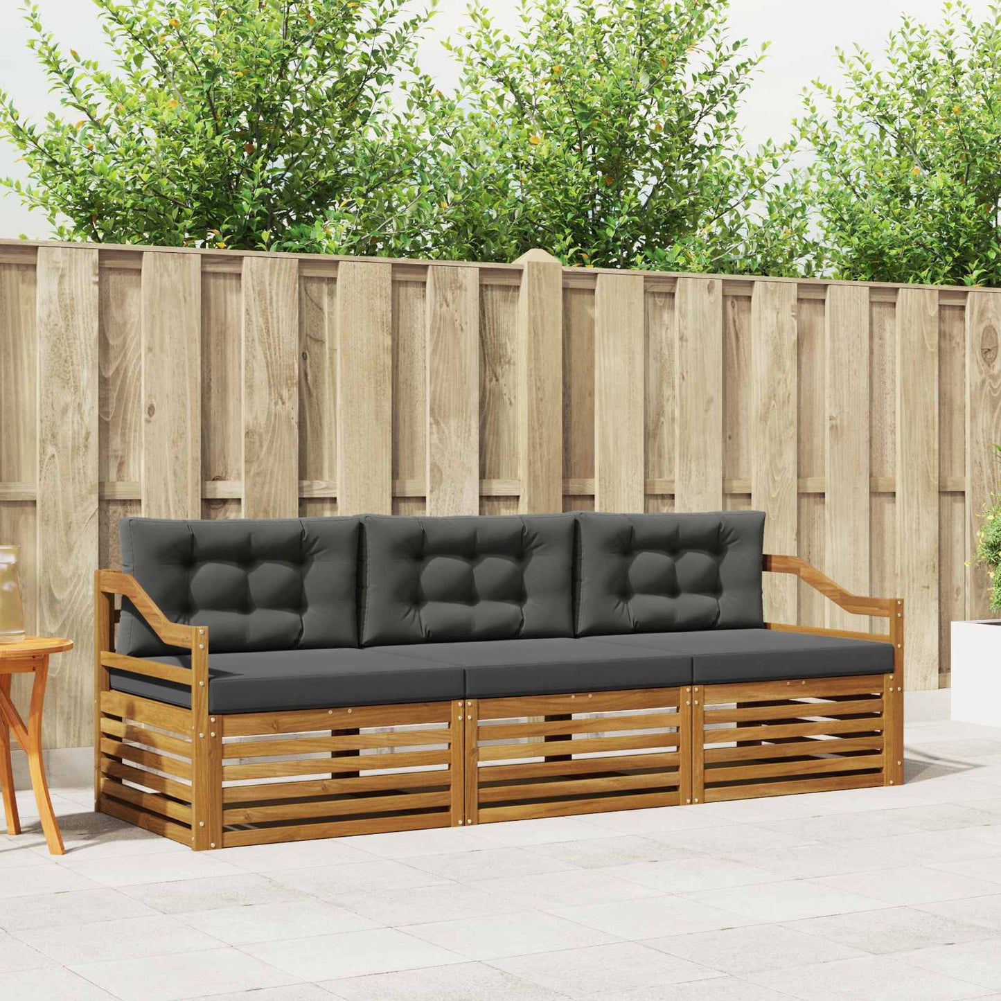 Outdoor-Sofagarnitur mit Kissen 3 pcs Natur und Anthrazit