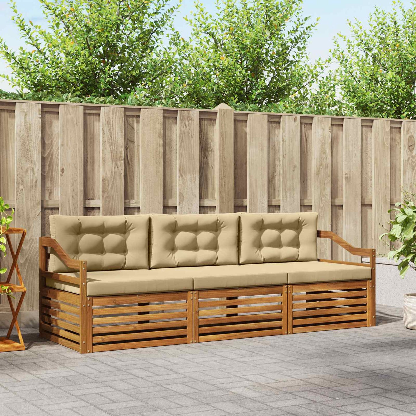 Outdoor-Sofagarnitur 3 stk. Natur und Beige