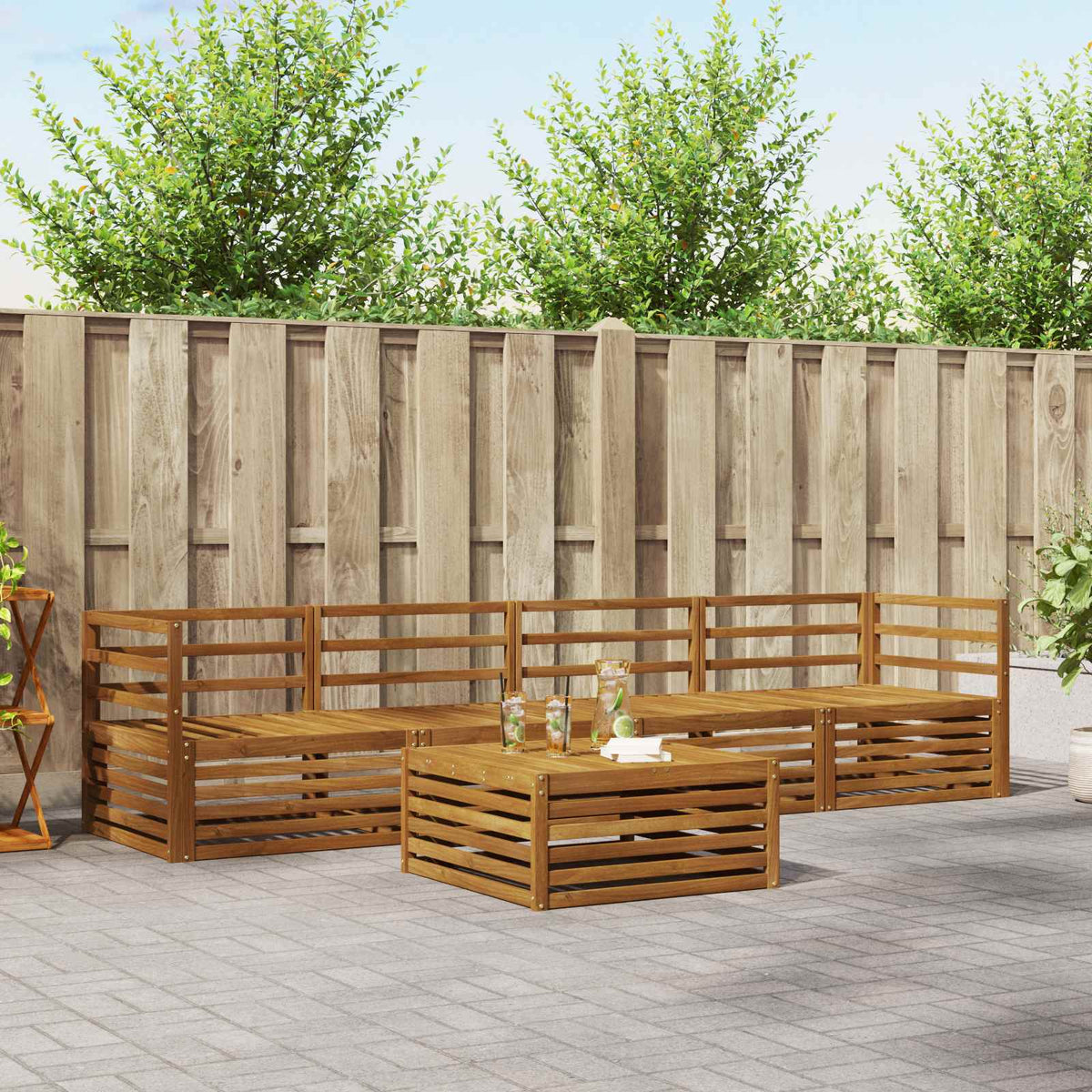 Outdoor-Sofagarnitur 5 stk. Natur Massivholz Akazie
