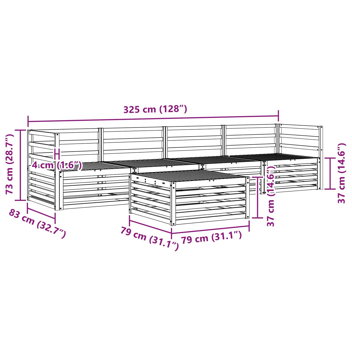 Outdoor-Sofagarnitur 5 pcs Natur Massivholz Akazie