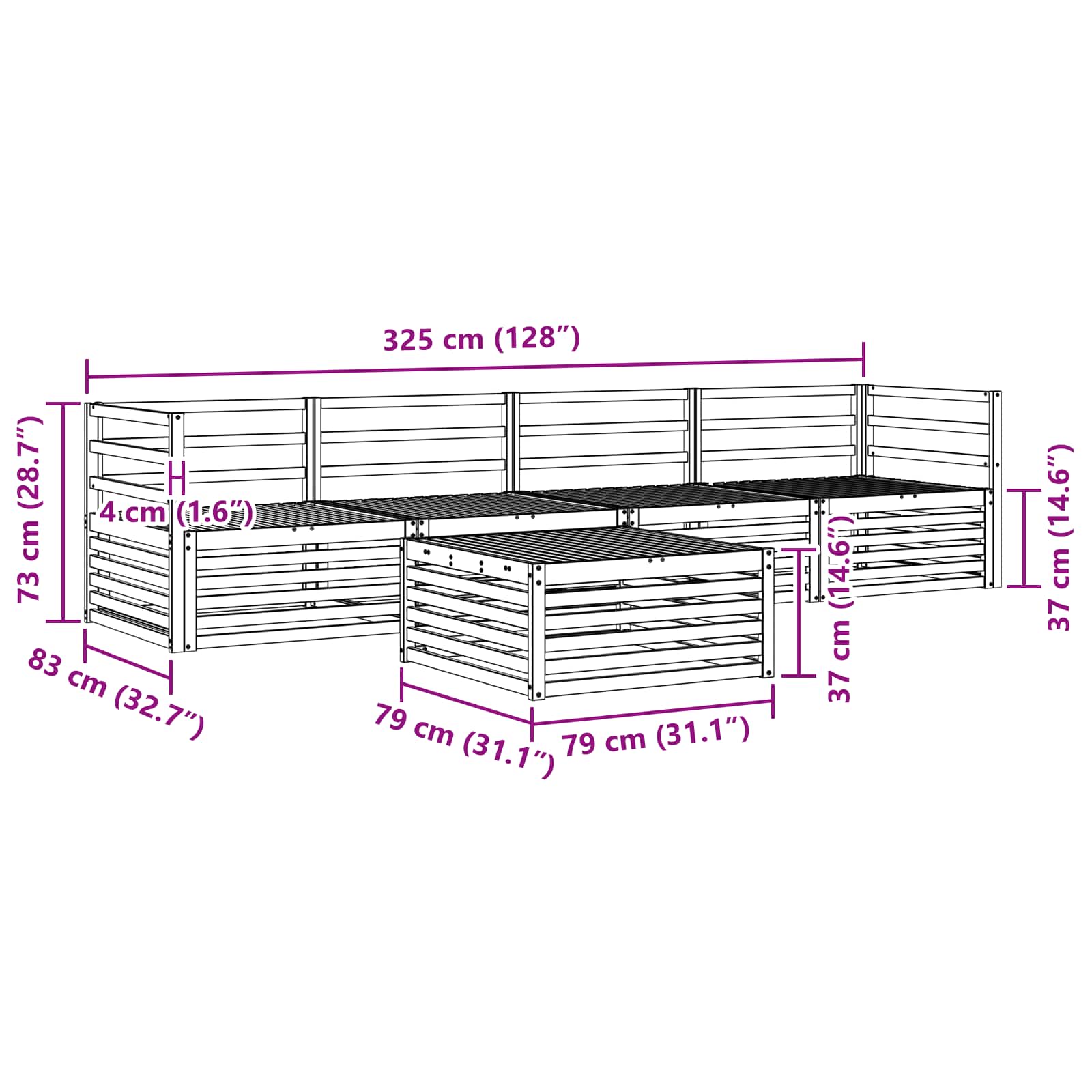 Outdoor-Sofagarnitur 5 pcs Natur Massivholz Akazie