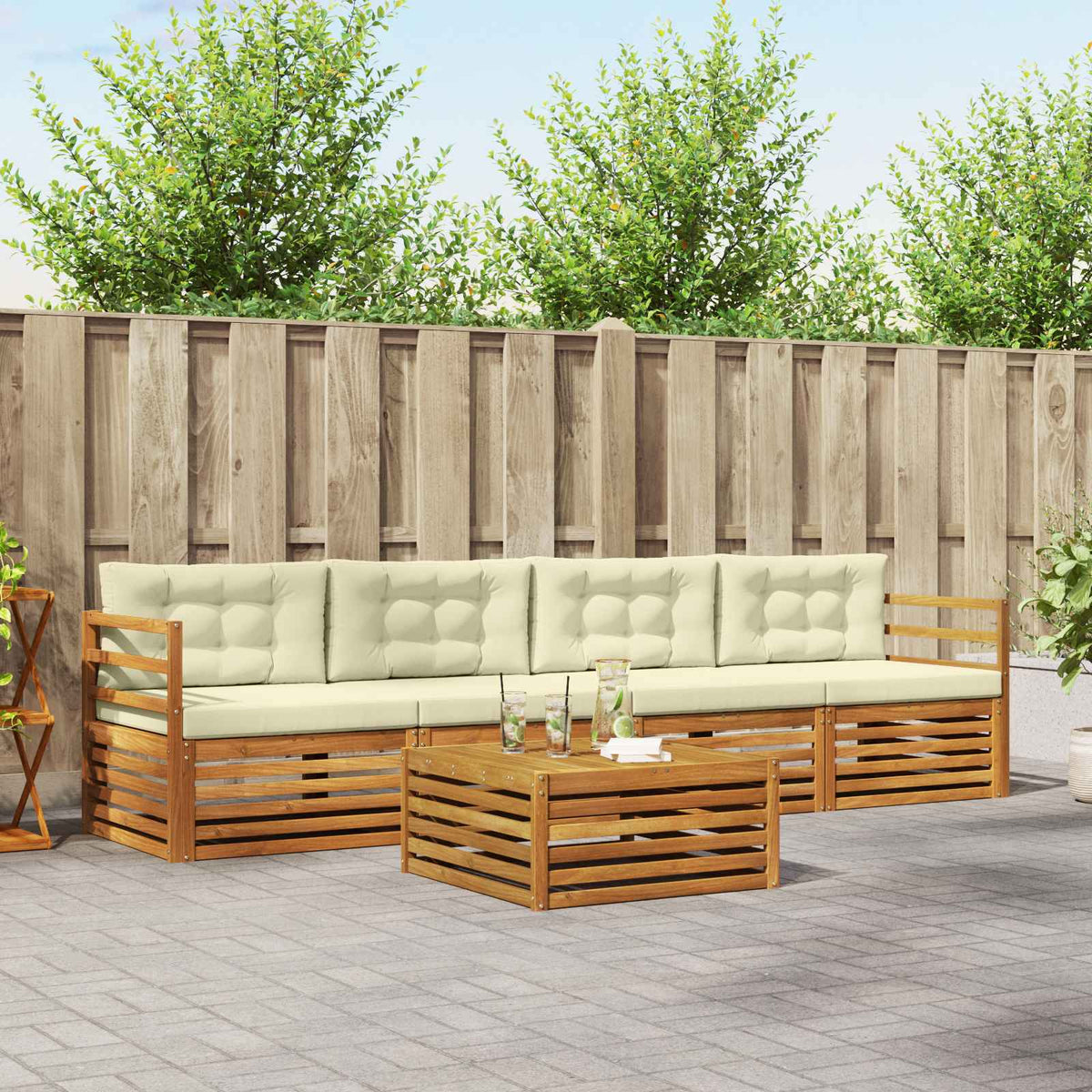 Outdoor-Sofagarnitur 5 stk. Natur und Creme