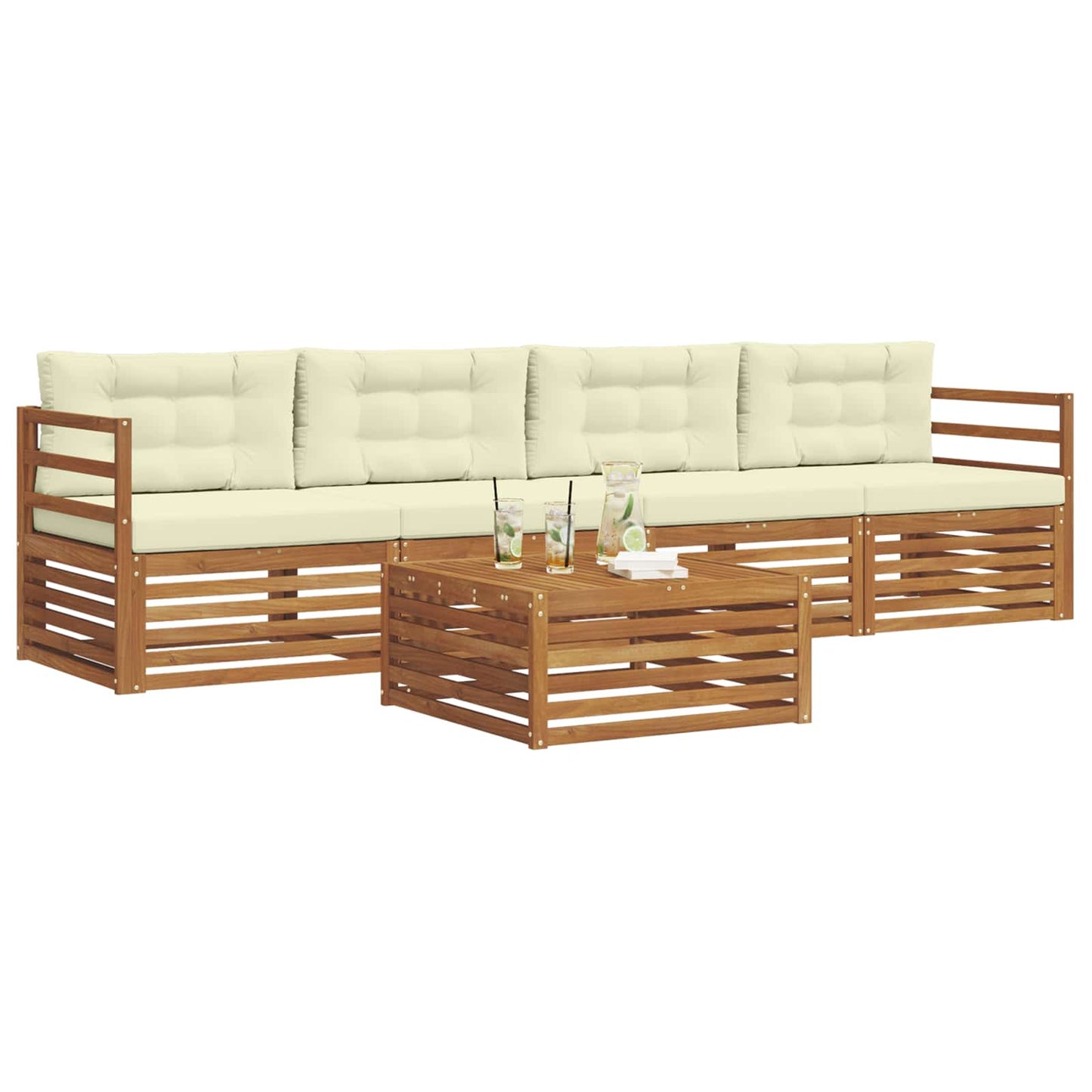 Outdoor-Sofagarnitur mit Kissen 5 pcs Natur und Creme
