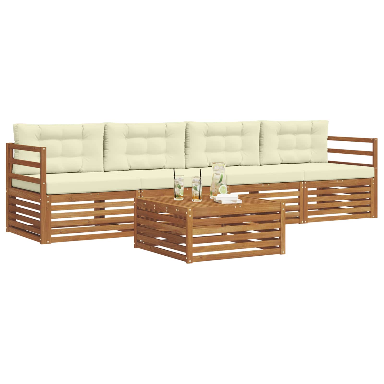 Outdoor-Sofagarnitur mit Kissen 5 pcs Natur und Creme