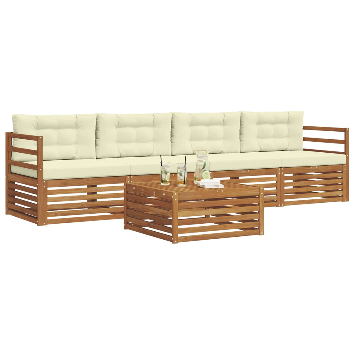 Outdoor-Sofagarnitur 5 stk. Natur und Creme