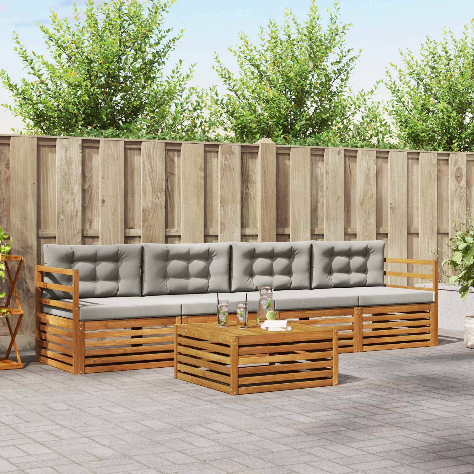 Outdoor-Sofagarnitur mit Kissen 5 pcs Natürlich und Hellgrau