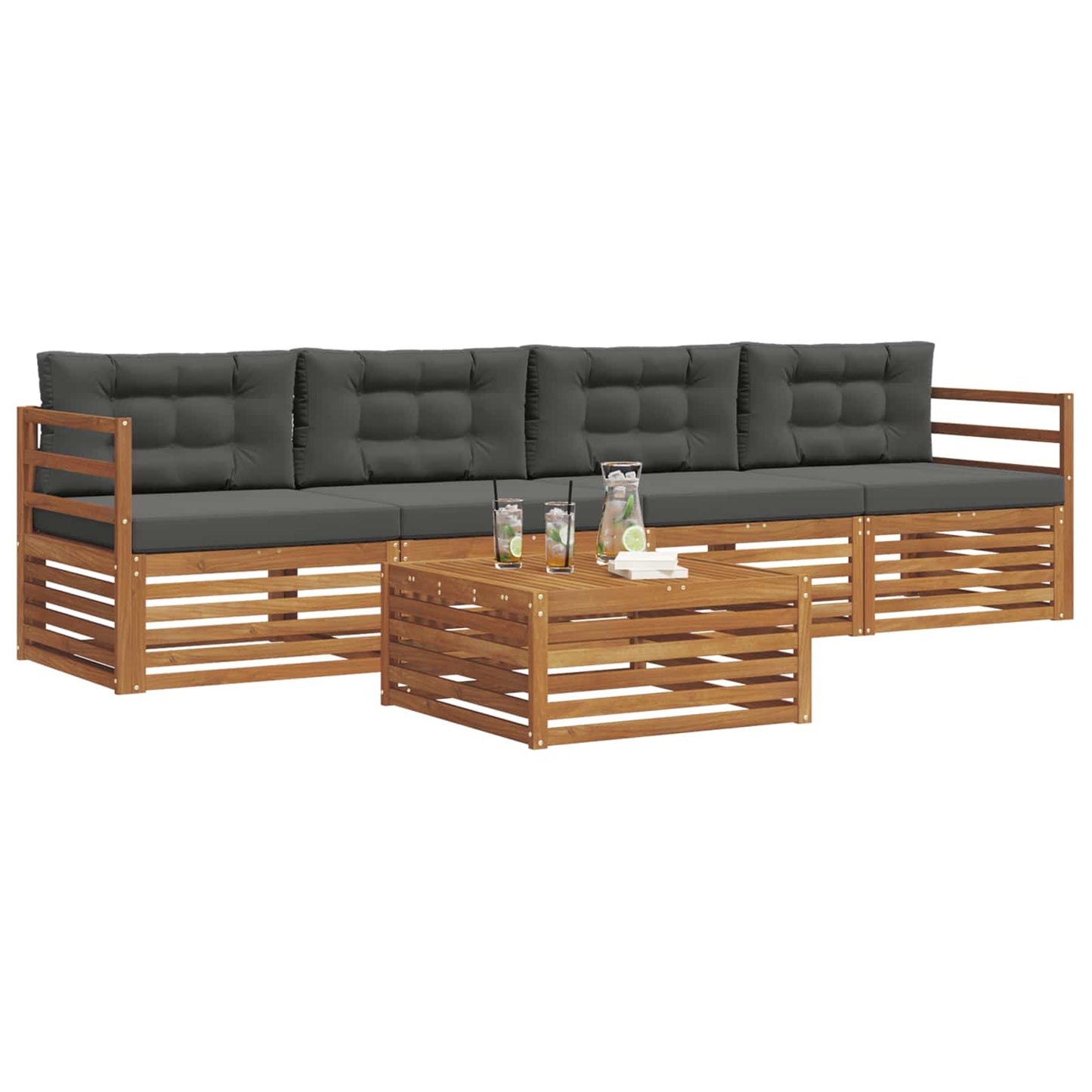 Outdoor-Sofagarnitur 5 stk. Natur und Anthrazit