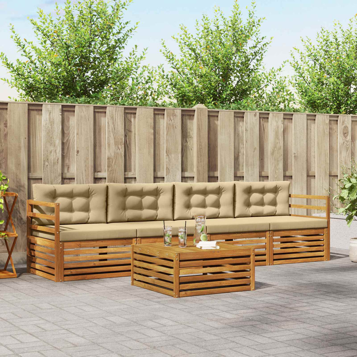 Outdoor-Sofagarnitur 5 stk. Natur und Beige