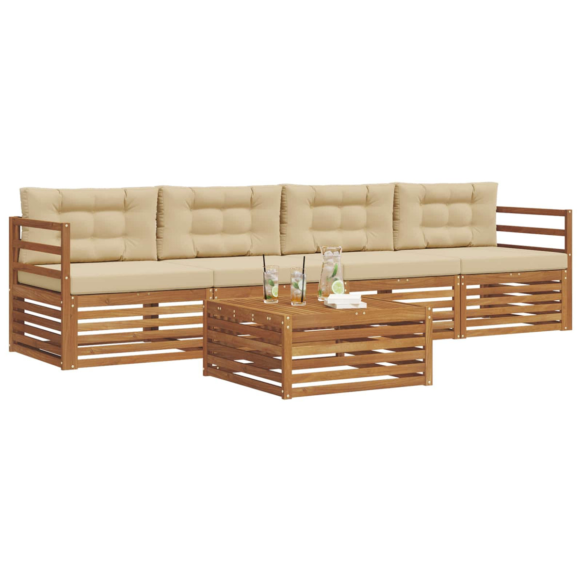 Outdoor-Sofagarnitur 5 stk. Natur und Beige