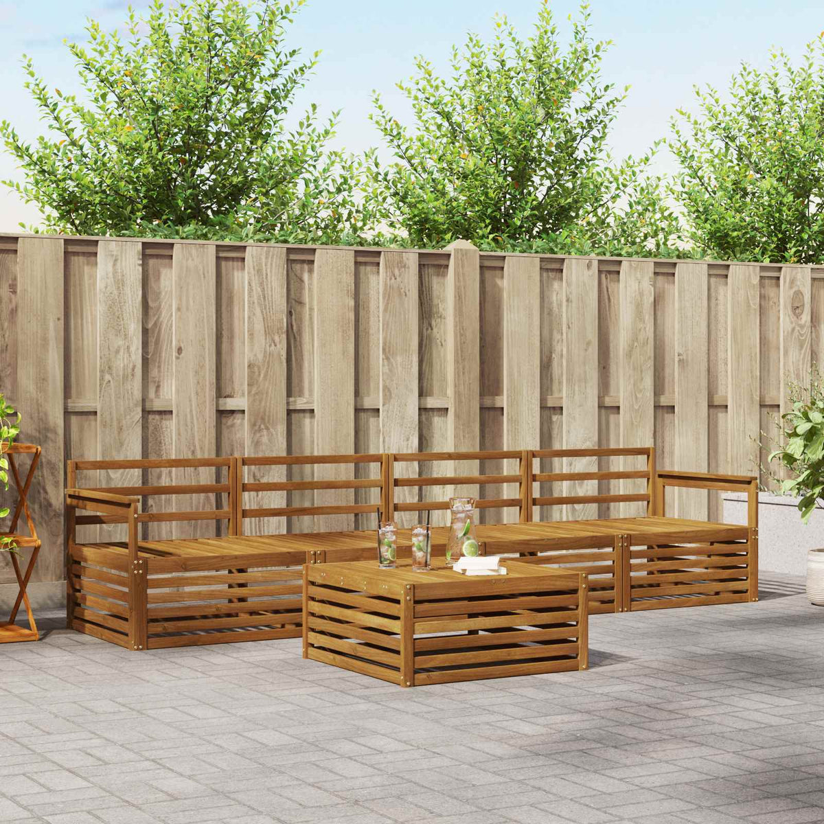 Outdoor-Sofagarnitur 5 stk. Natur Massivholz Akazie