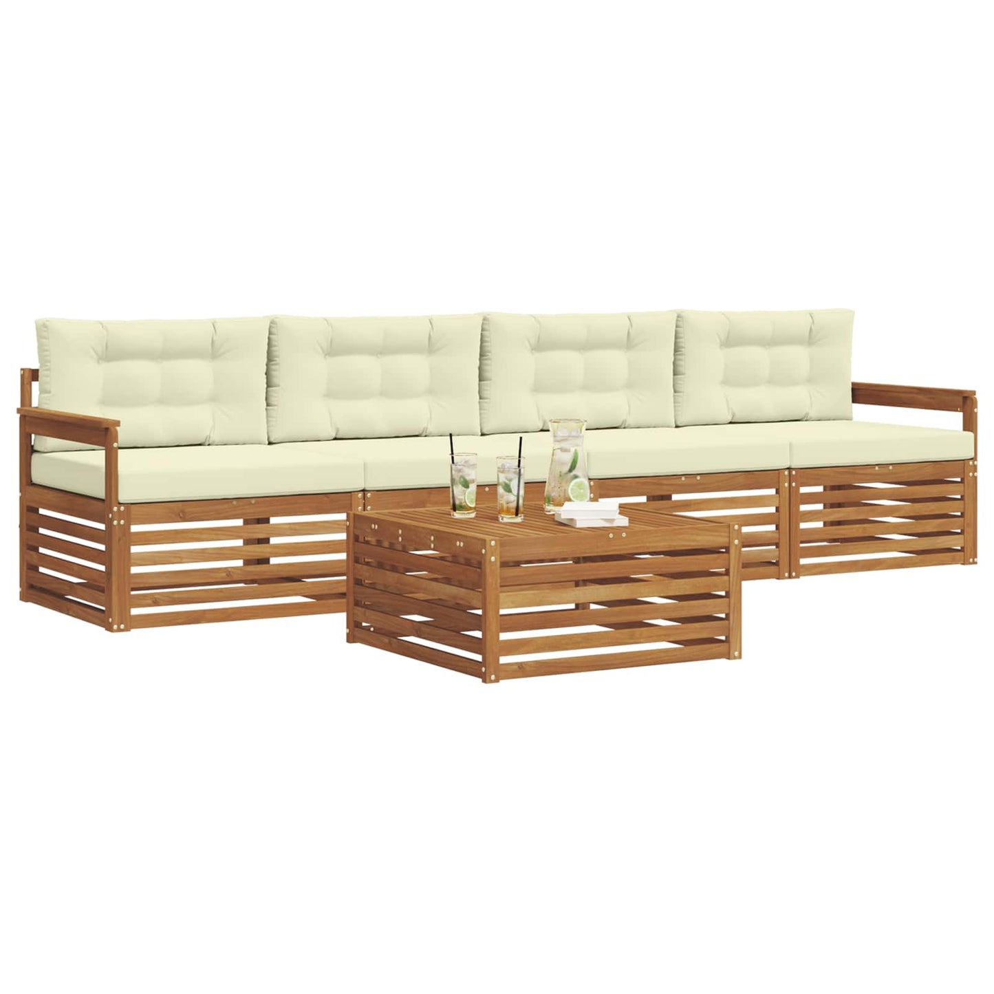 Outdoor-Sofagarnitur 5 stk. Natur und Creme