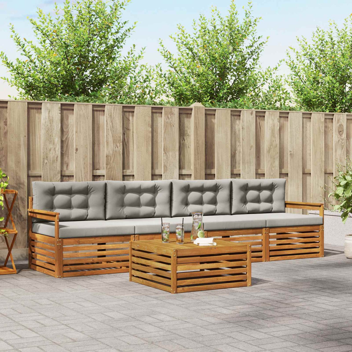 Outdoor-Sofagarnitur mit Kissen 5 pcs Natürlich und Hellgrau
