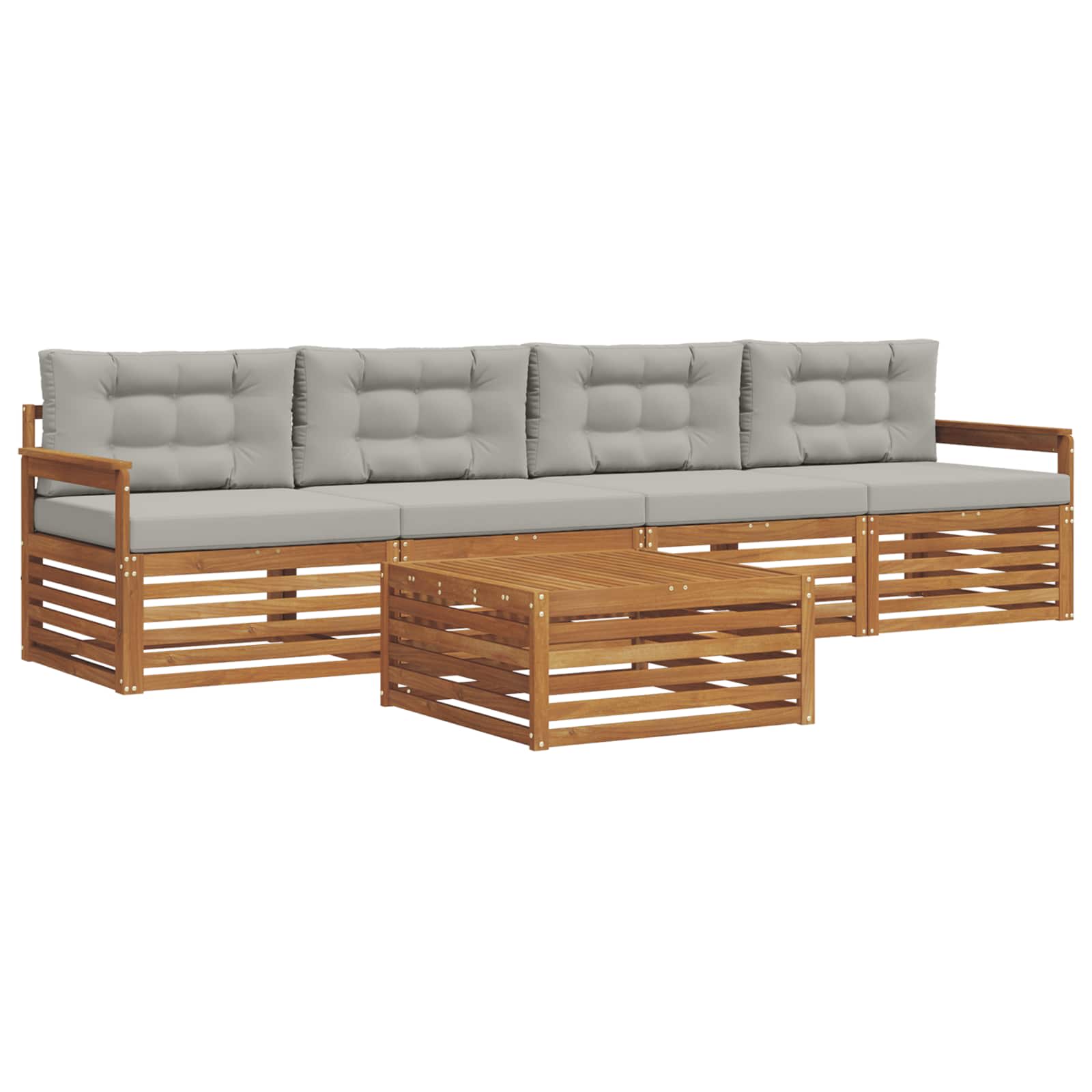 Outdoor-Sofagarnitur mit Kissen 5 pcs Natürlich und Hellgrau