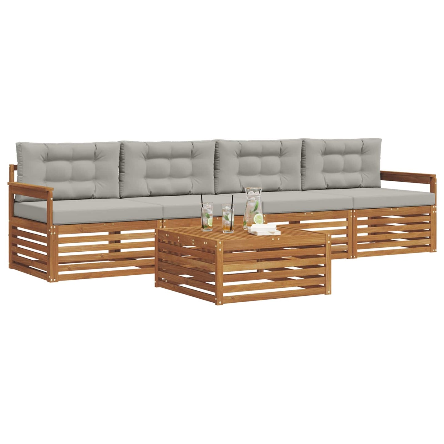Outdoor-Sofagarnitur mit Kissen 5 pcs Natürlich und Hellgrau