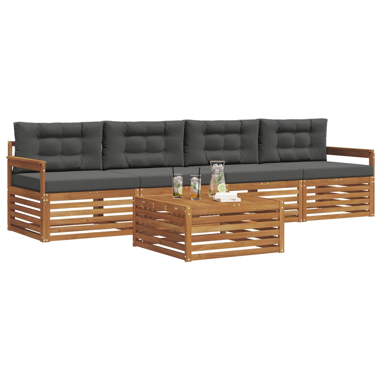 Outdoor-Sofagarnitur 5 stk. Natur und Anthrazit