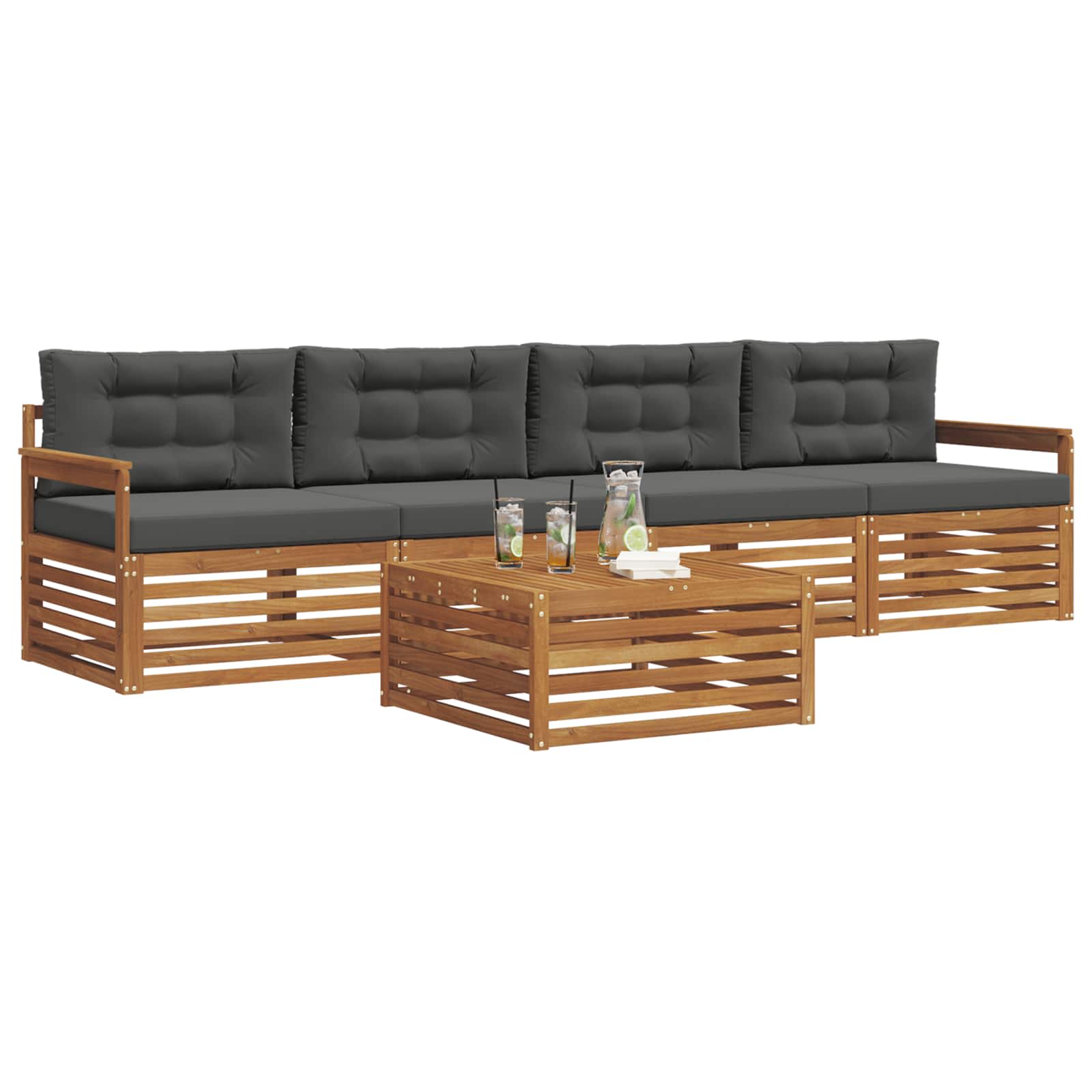 Outdoor-Sofagarnitur 5 stk. Natur und Anthrazit