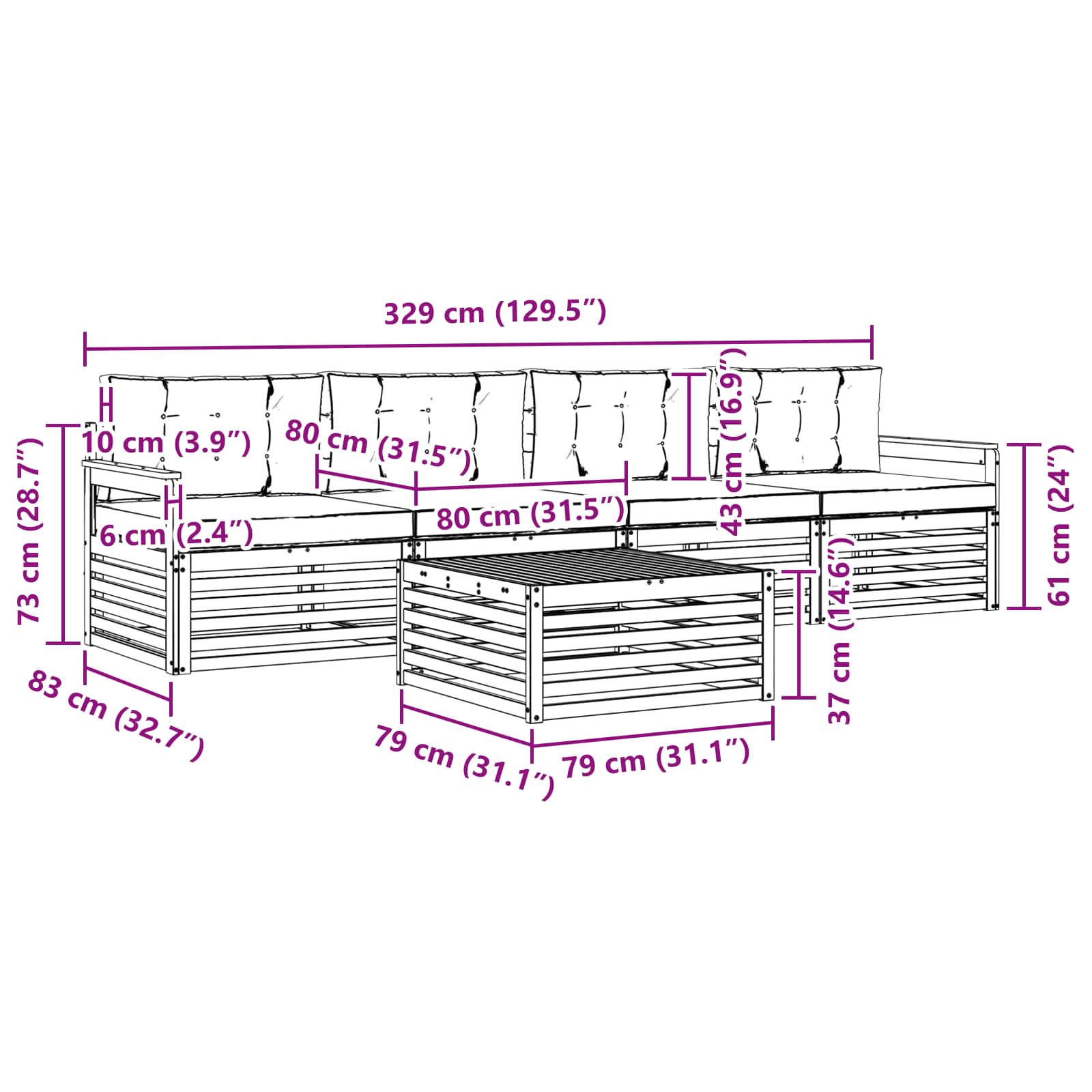 Outdoor-Sofagarnitur 5 stk. Natur und Anthrazit