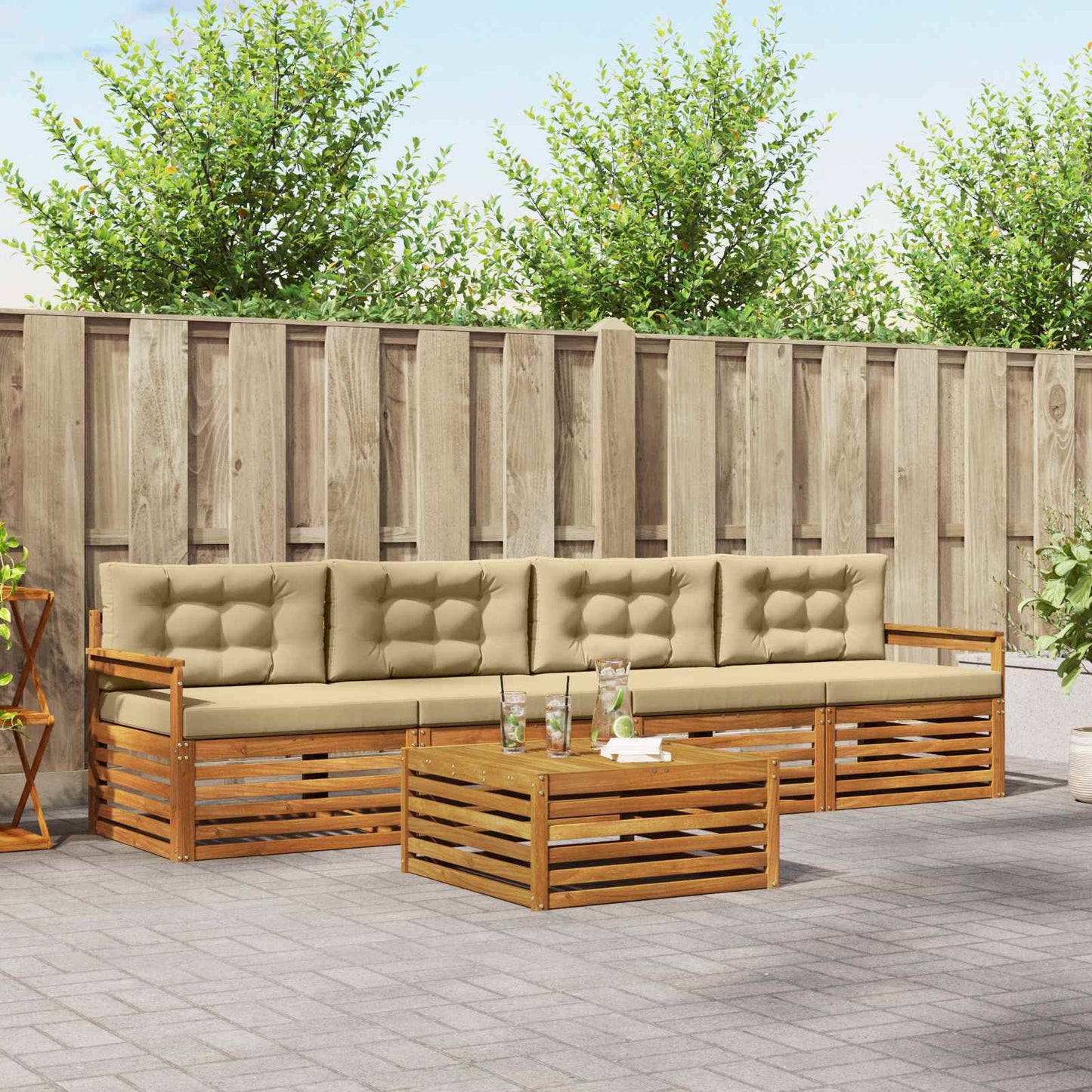 Outdoor-Sofagarnitur mit Kissen 5 pcs Natur und Beige