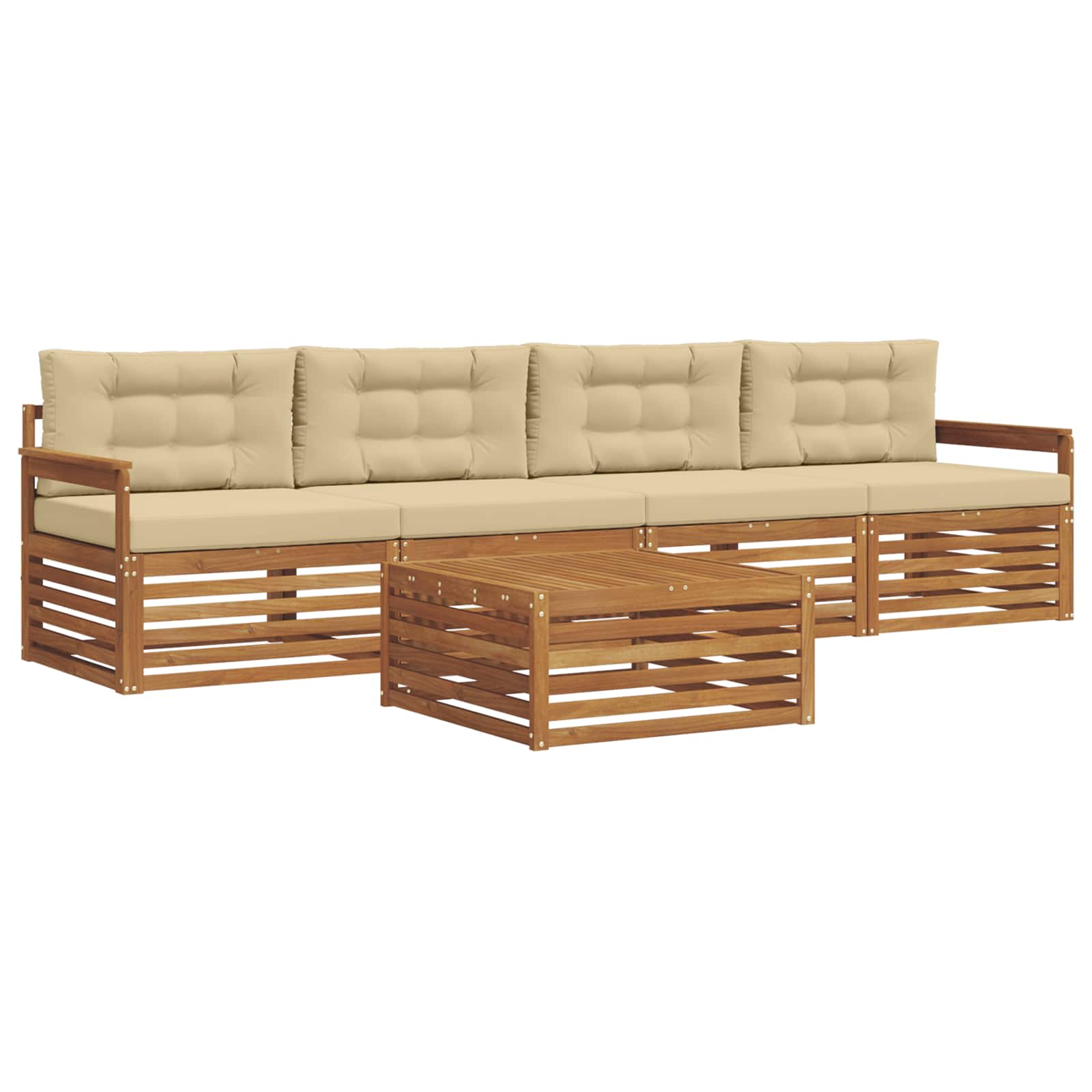 Outdoor-Sofagarnitur mit Kissen 5 pcs Natur und Beige