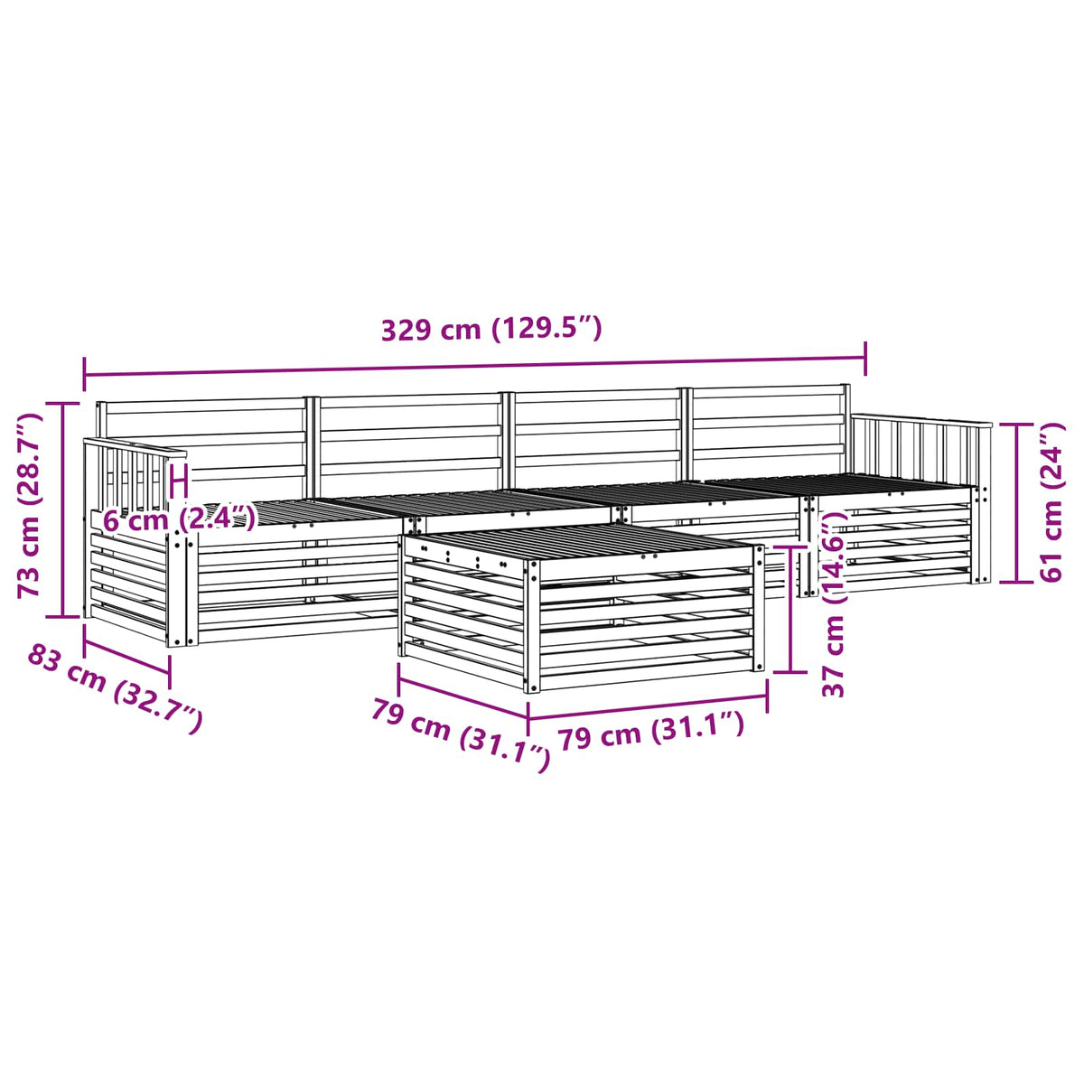 Outdoor-Sofagarnitur 5 stk. Natur Massivholz Akazie
