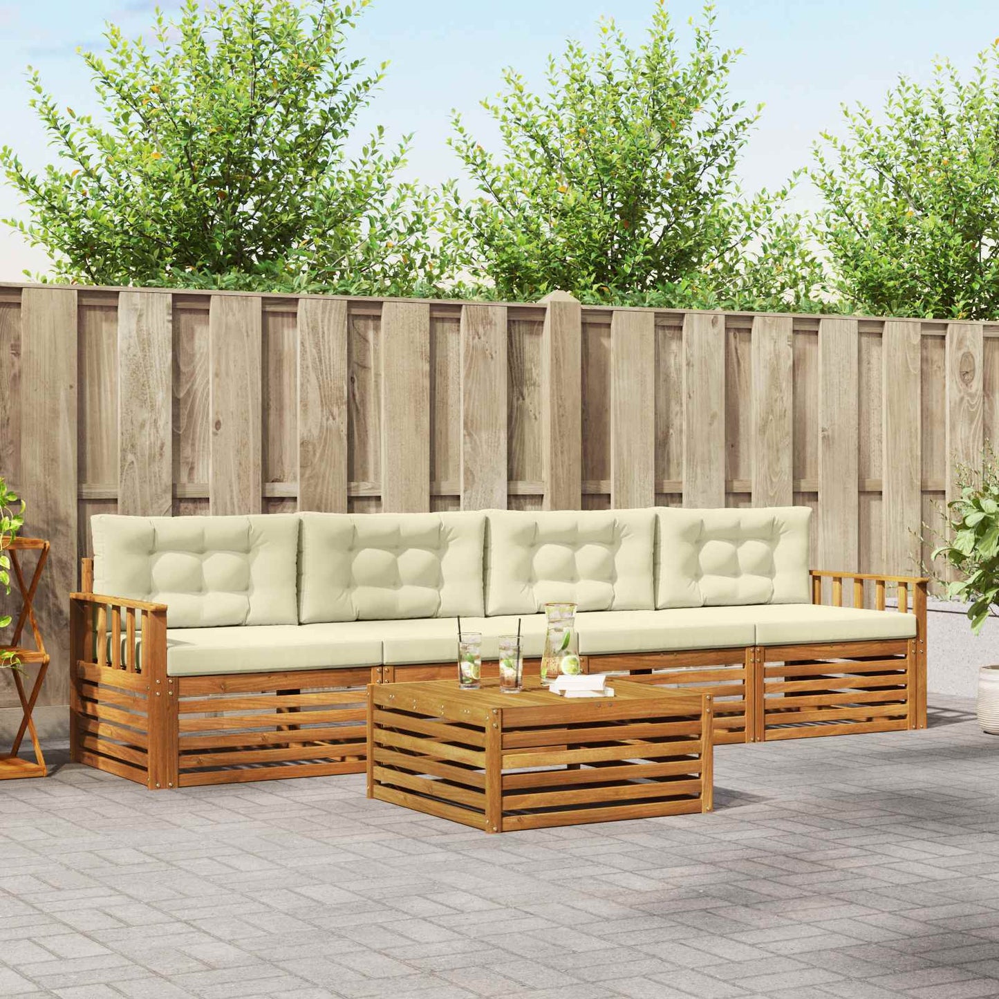 Outdoor-Sofagarnitur 5 stk. Natur und Creme