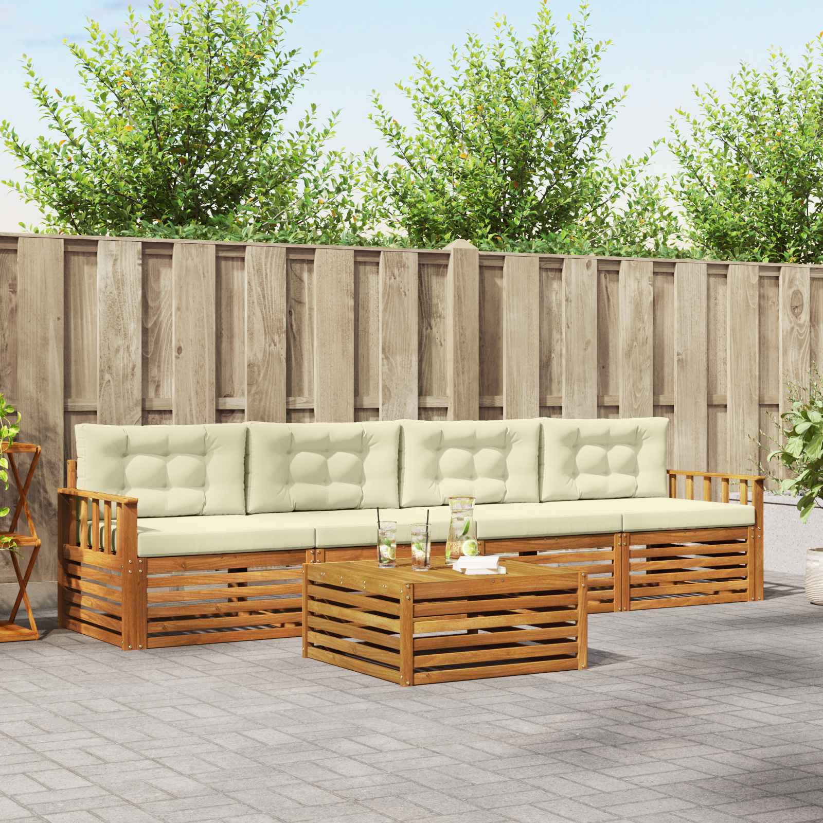 Outdoor-Sofagarnitur 5 stk. Natur und Creme