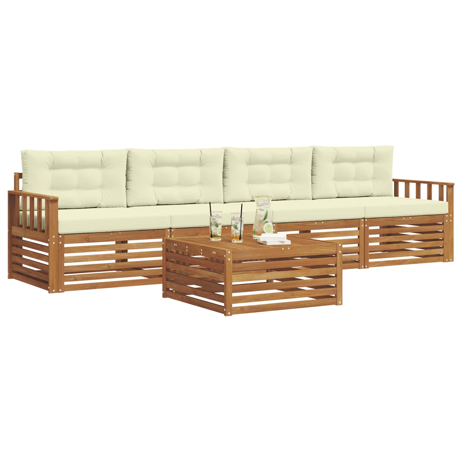 Outdoor-Sofagarnitur 5 stk. Natur und Creme