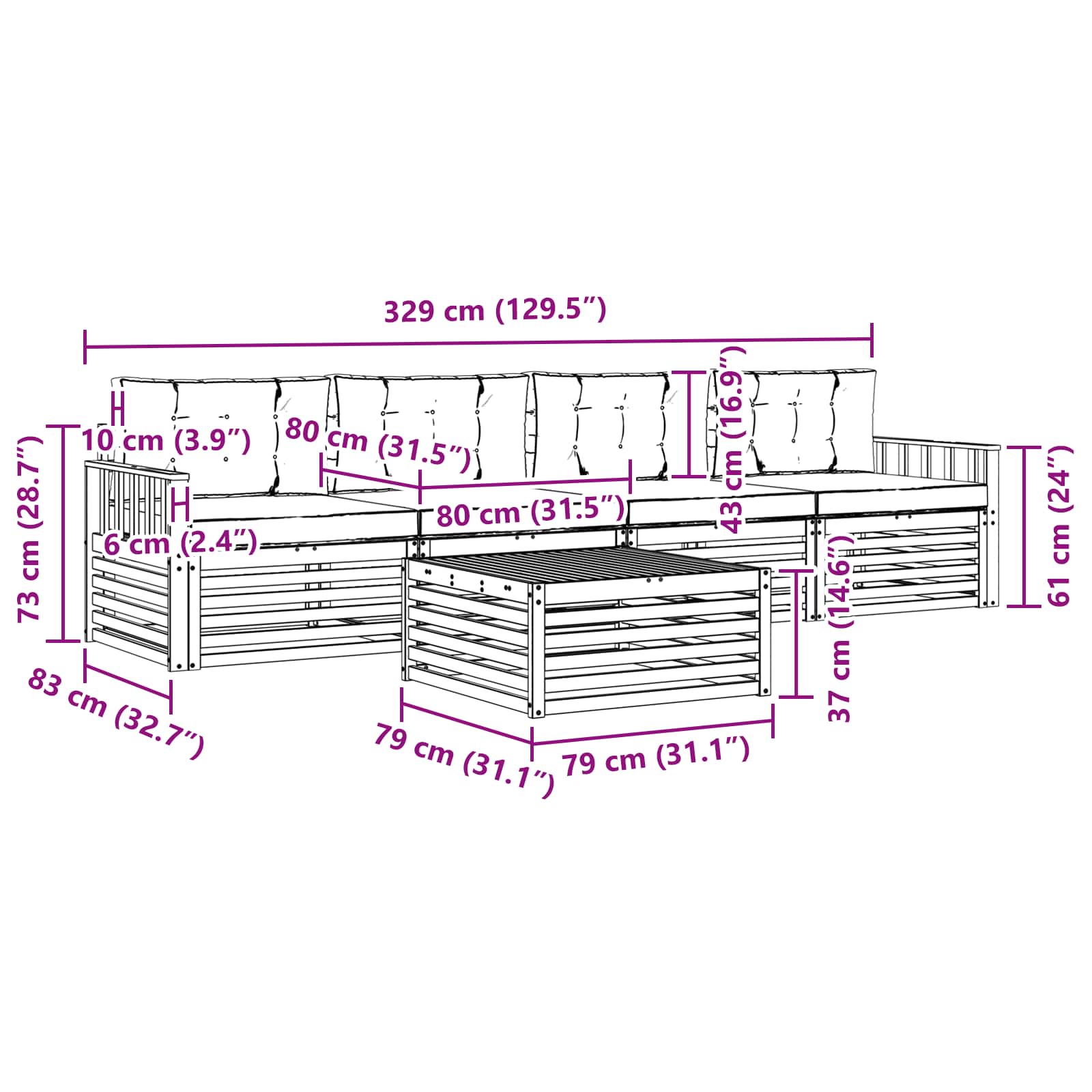 Outdoor-Sofagarnitur 5 stk. Natur und Creme