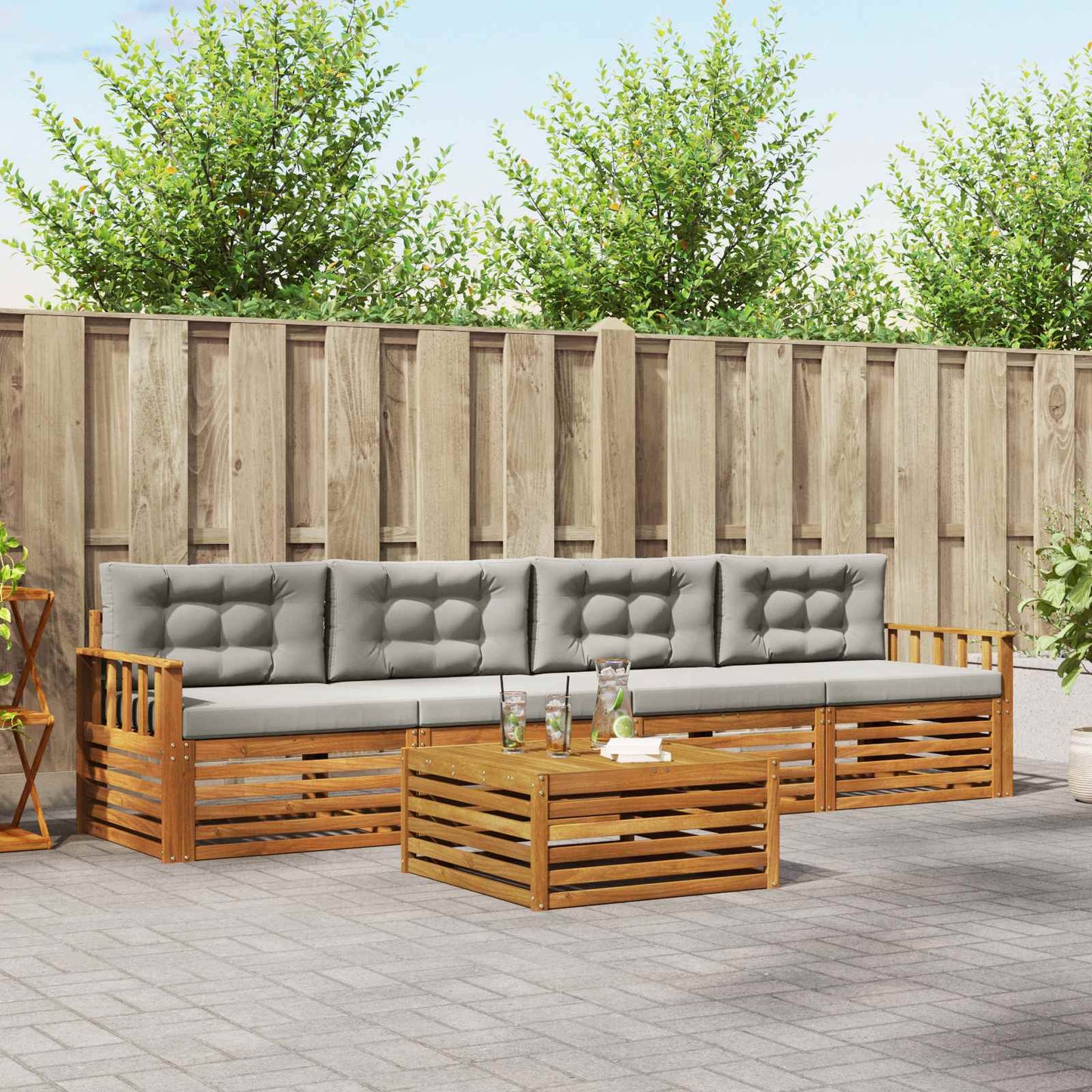 Outdoor-Sofagarnitur mit Kissen 5 pcs Natürlich und Hellgrau