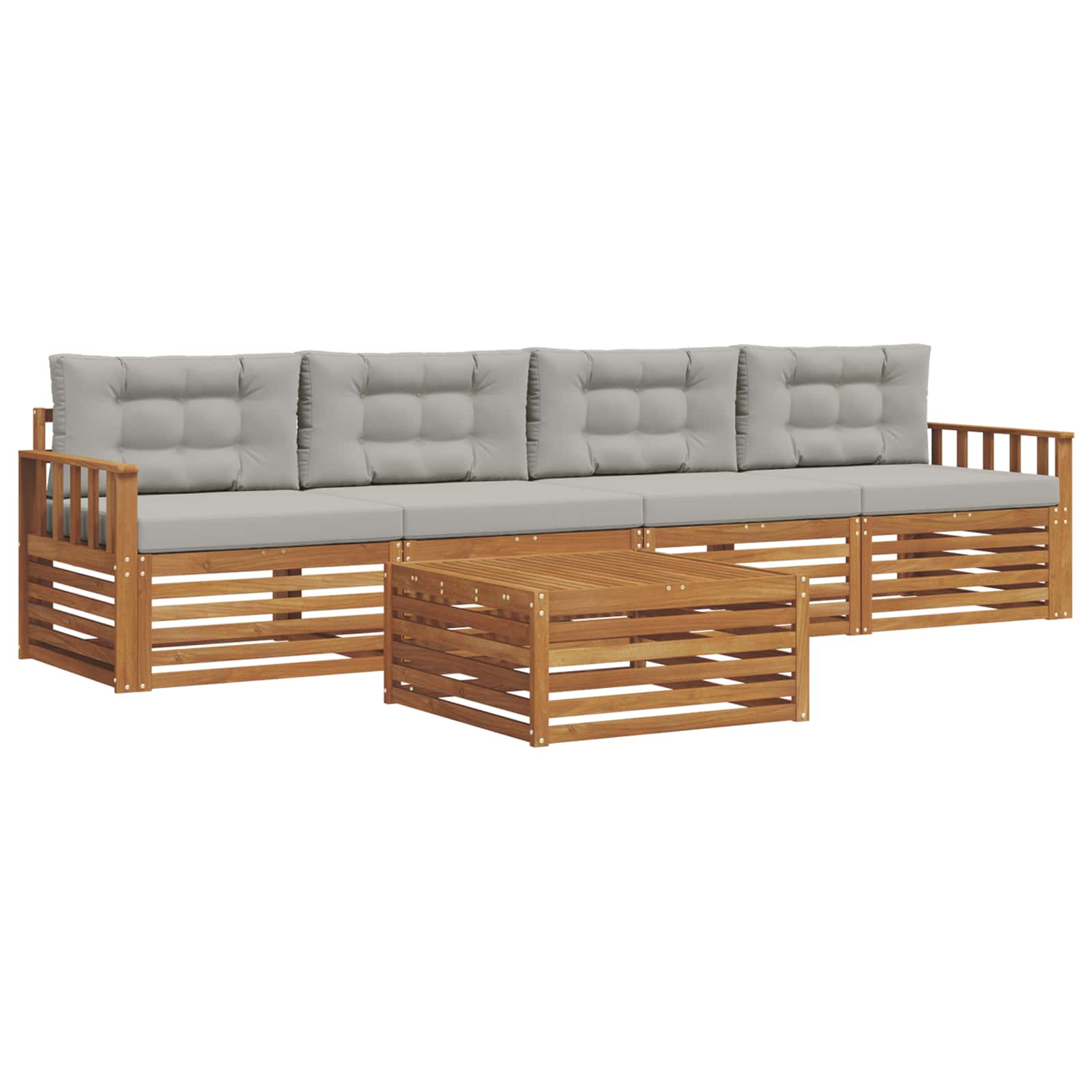 Outdoor-Sofagarnitur mit Kissen 5 pcs Natürlich und Hellgrau