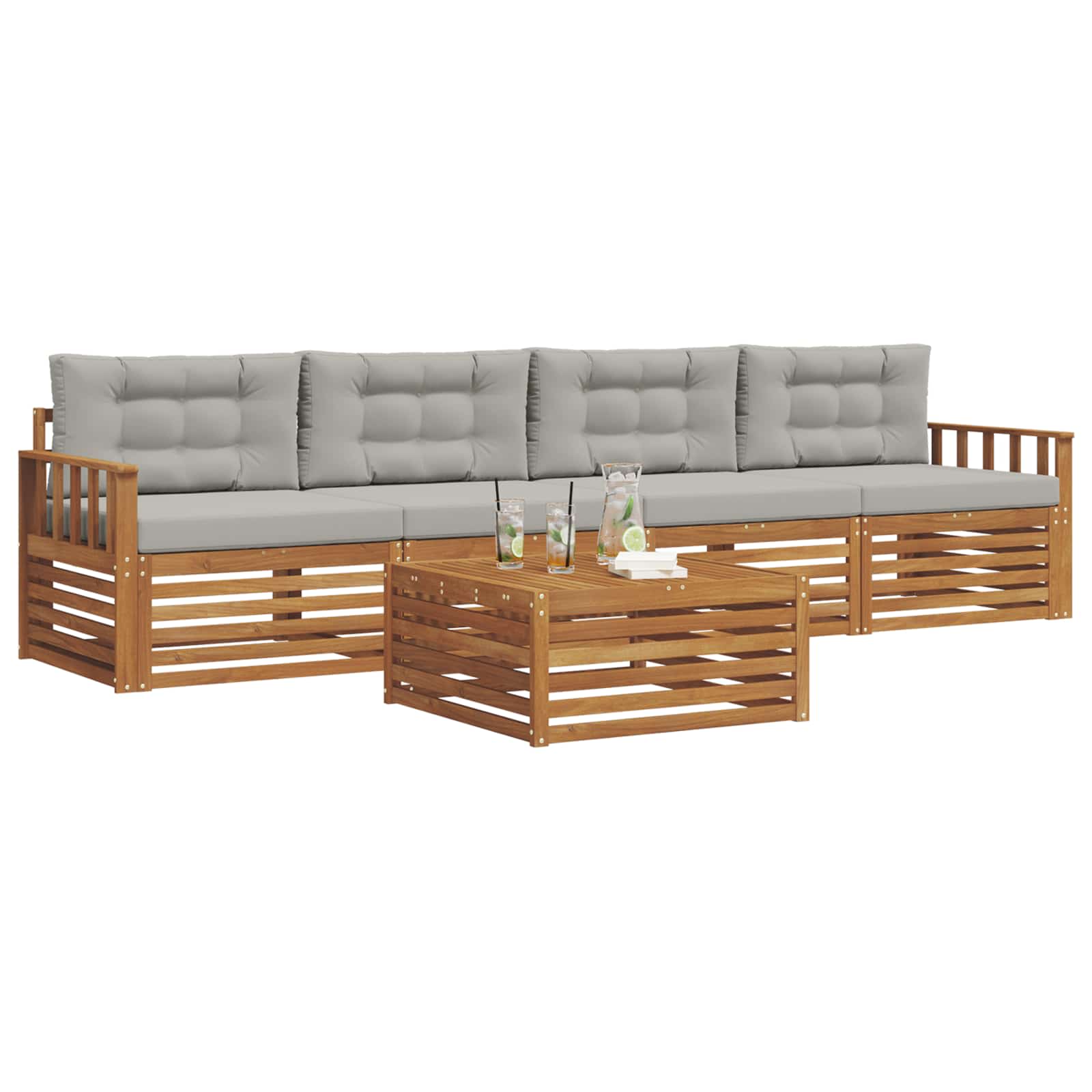 Outdoor-Sofagarnitur mit Kissen 5 pcs Natürlich und Hellgrau