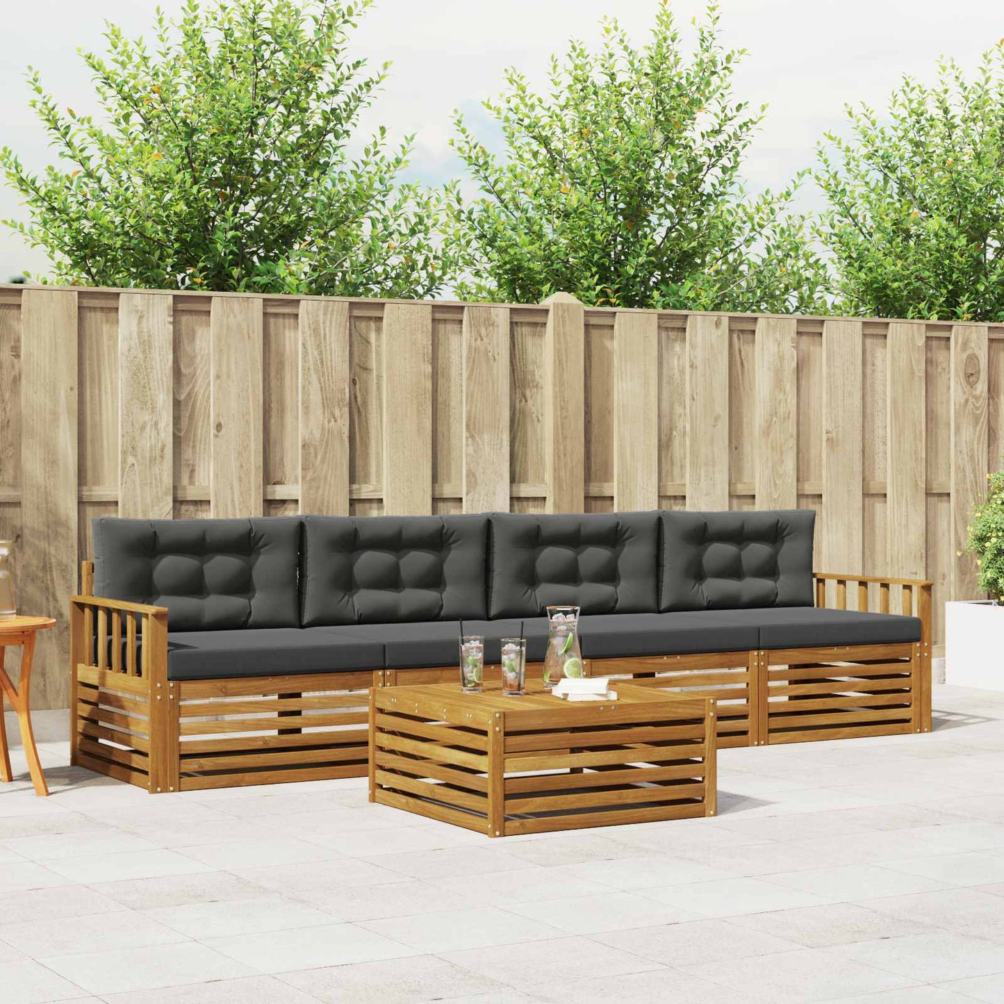 Outdoor-Sofagarnitur 5 stk. Natur und Anthrazit