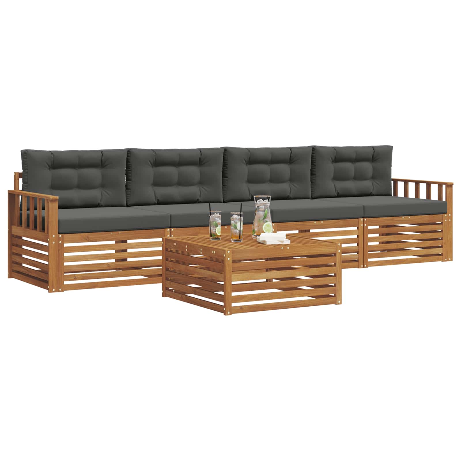 Outdoor-Sofagarnitur 5 stk. Natur und Anthrazit
