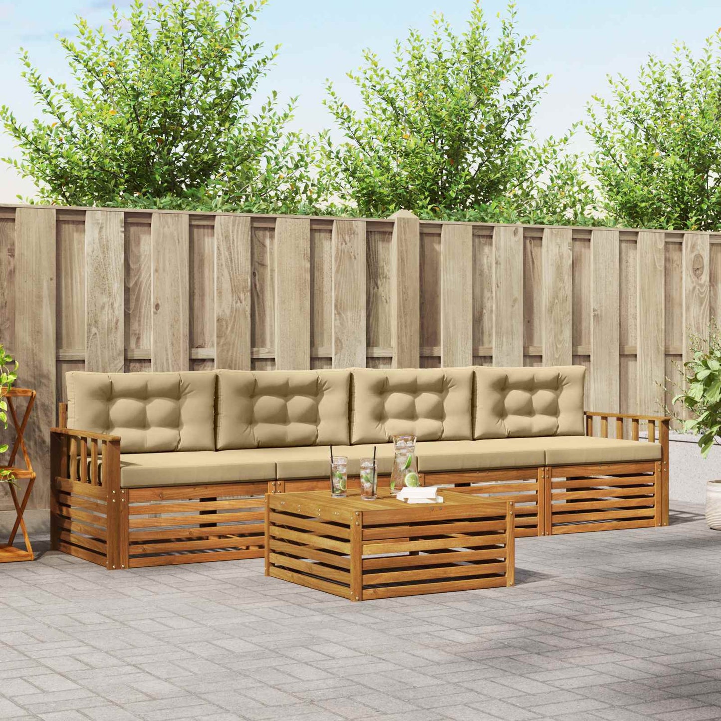 Outdoor-Sofagarnitur mit Kissen 5 pcs Natur und Beige