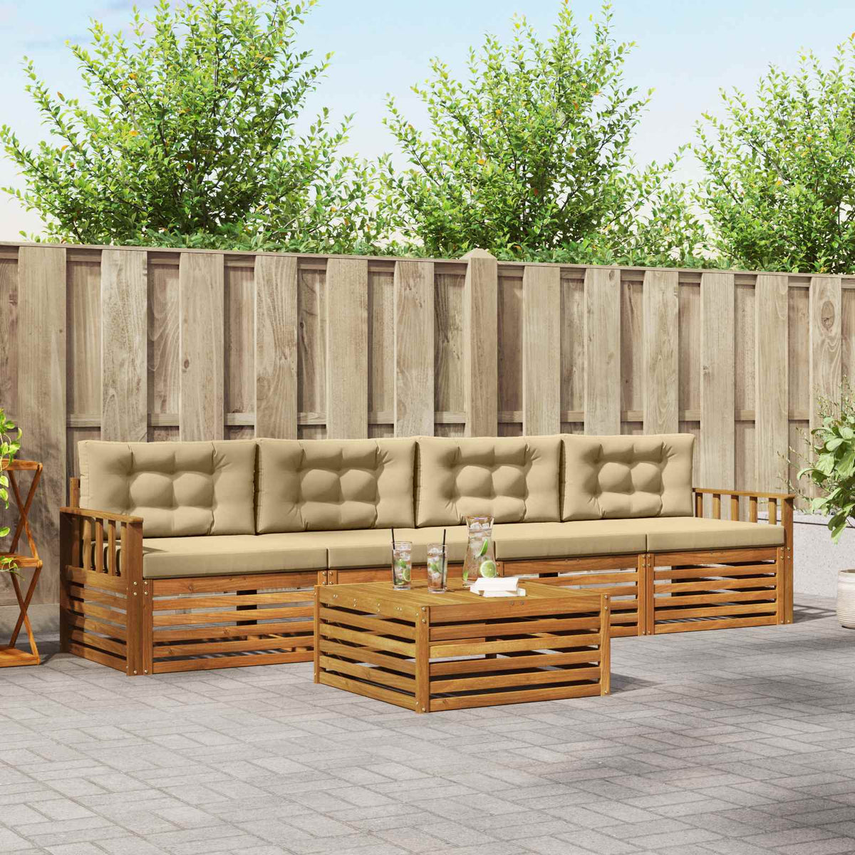 Outdoor-Sofagarnitur 5 stk. Natur und Beige