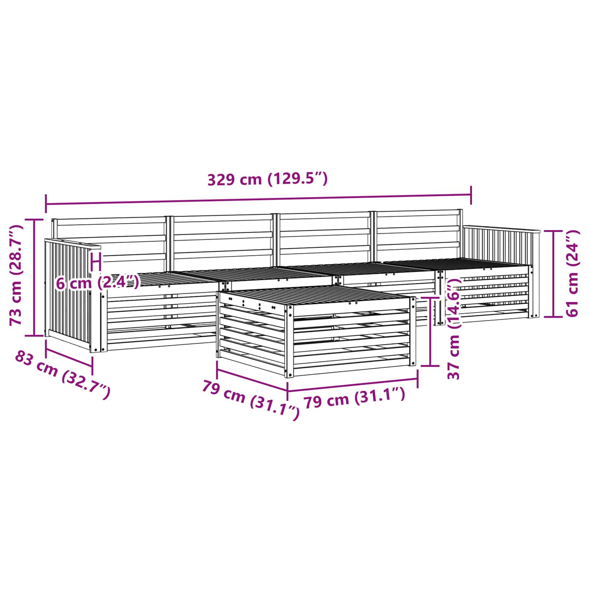 Outdoor-Sofagarnitur 5 stk. Natur Massivholz Akazie