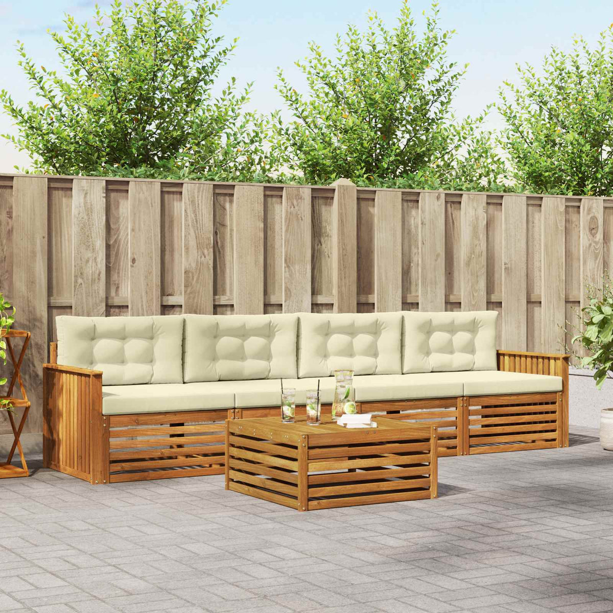 Outdoor-Sofagarnitur 5 stk. Natur und Creme