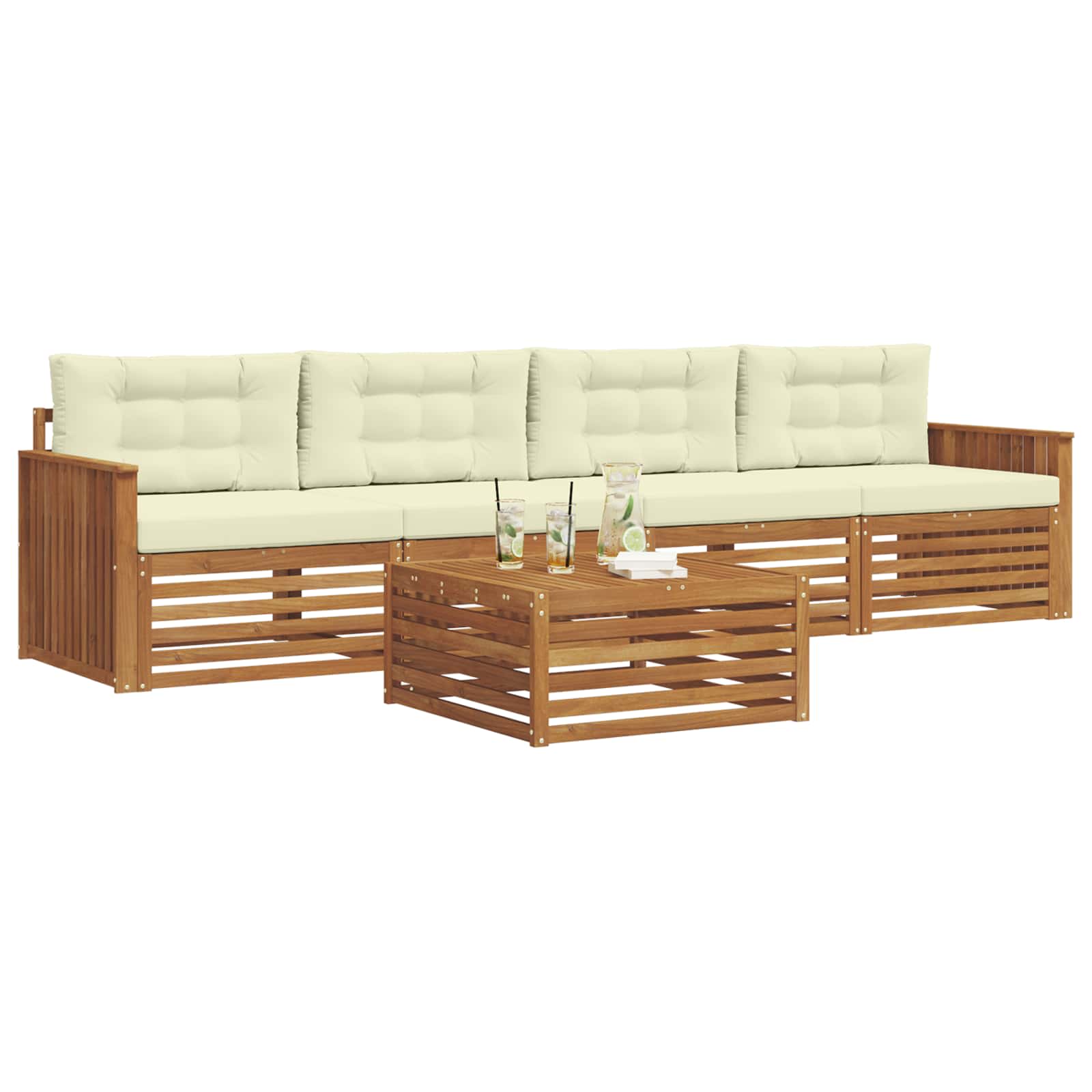 Outdoor-Sofagarnitur mit Kissen 5 pcs Natur und Creme
