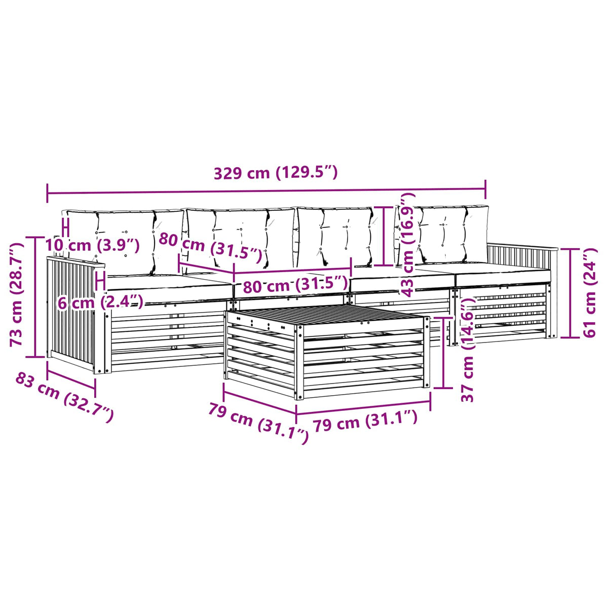 Outdoor-Sofagarnitur 5 stk. Natur und Creme