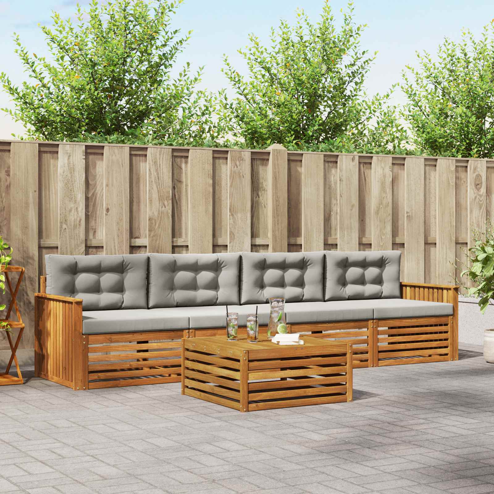 Outdoor-Sofagarnitur mit Kissen 5 pcs Natürlich und Hellgrau