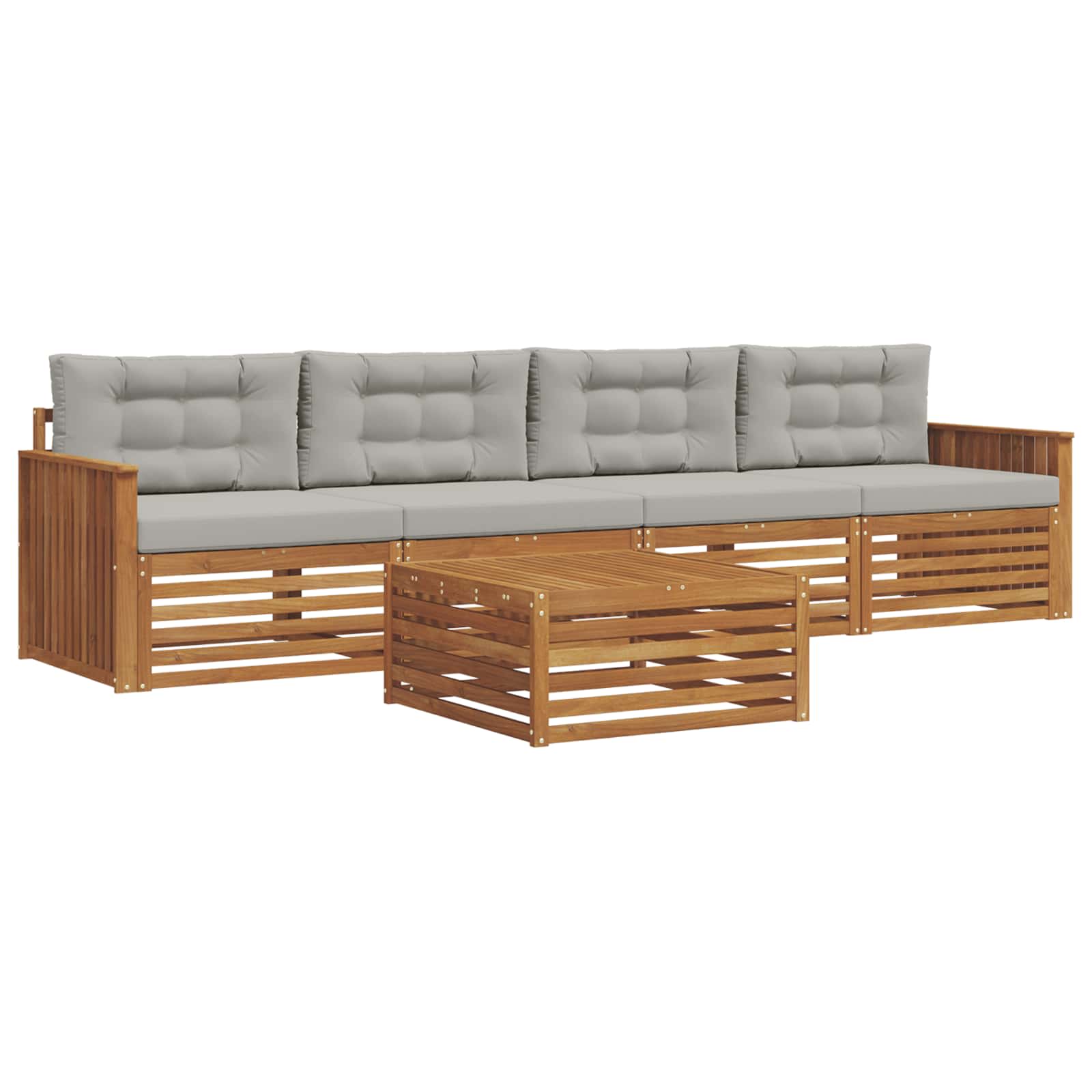 Outdoor-Sofagarnitur mit Kissen 5 pcs Natürlich und Hellgrau