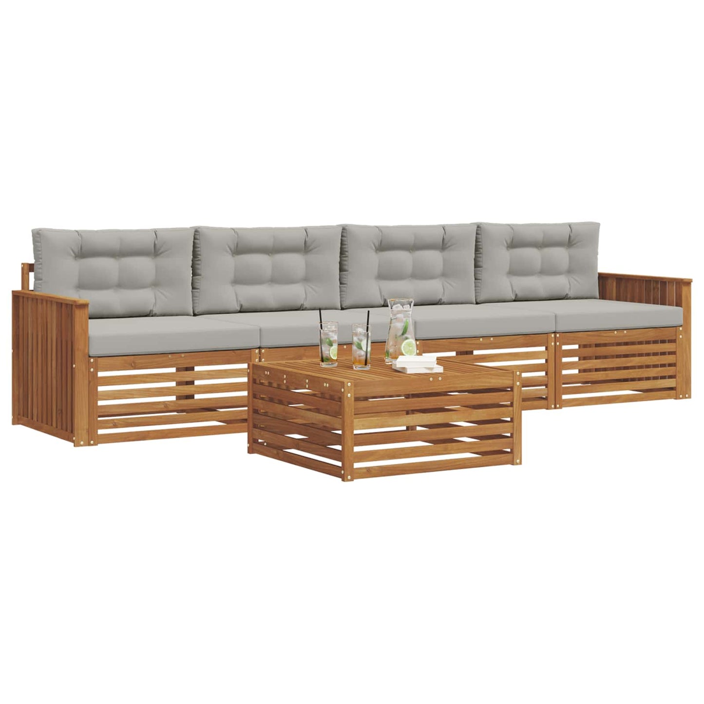 Outdoor-Sofagarnitur mit Kissen 5 pcs Natürlich und Hellgrau