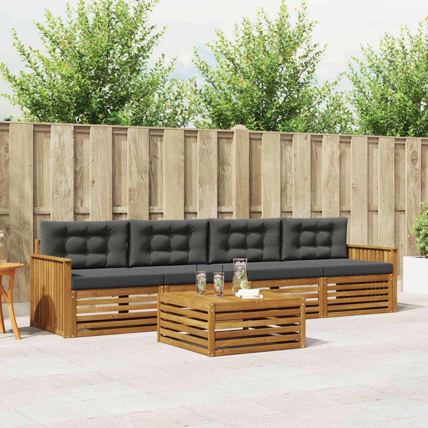 Outdoor-Sofagarnitur 5 stk. Natur und Anthrazit