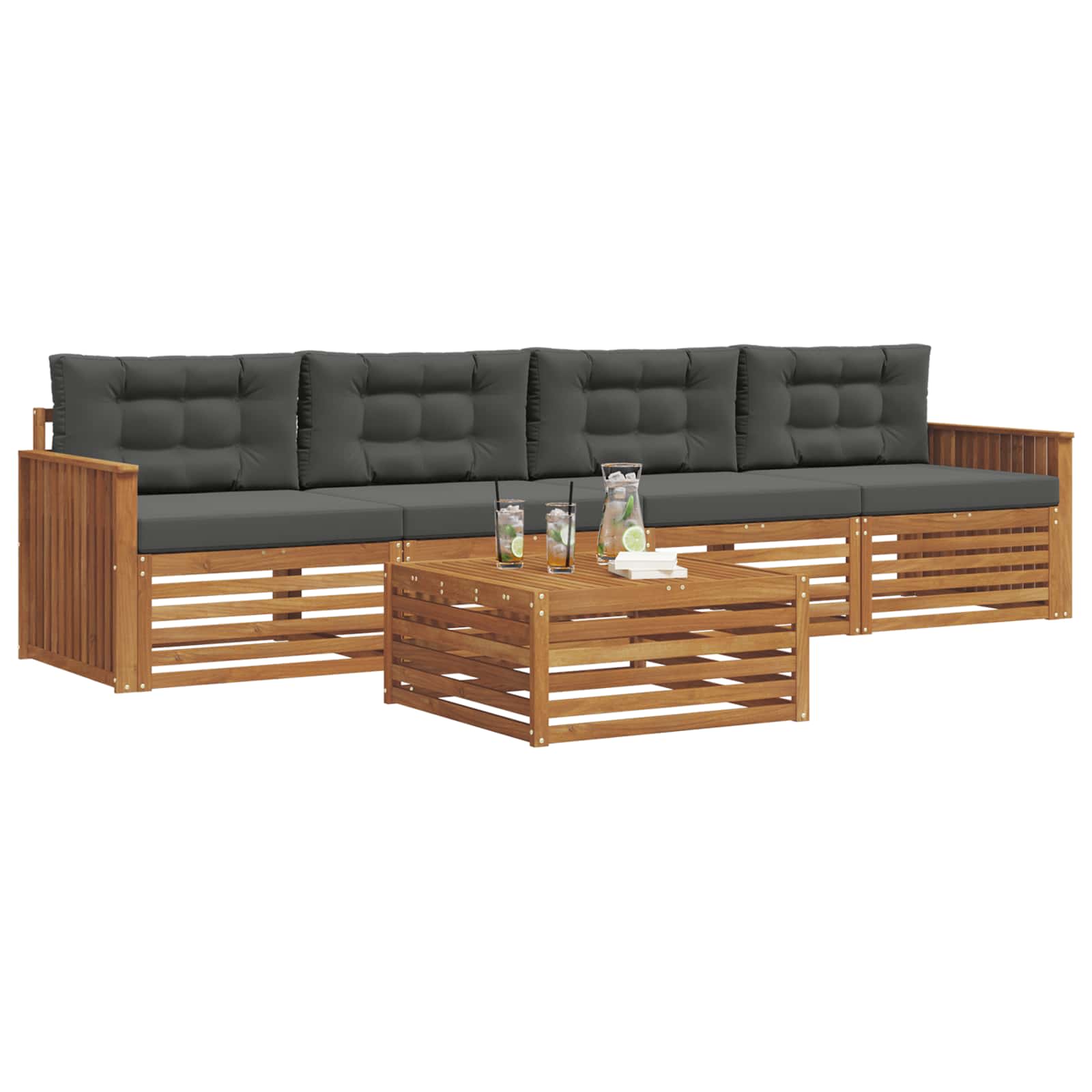 Outdoor-Sofagarnitur 5 stk. Natur und Anthrazit