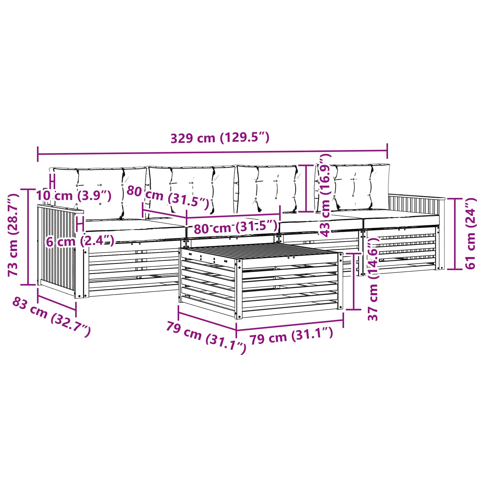 Outdoor-Sofagarnitur 5 stk. Natur und Anthrazit