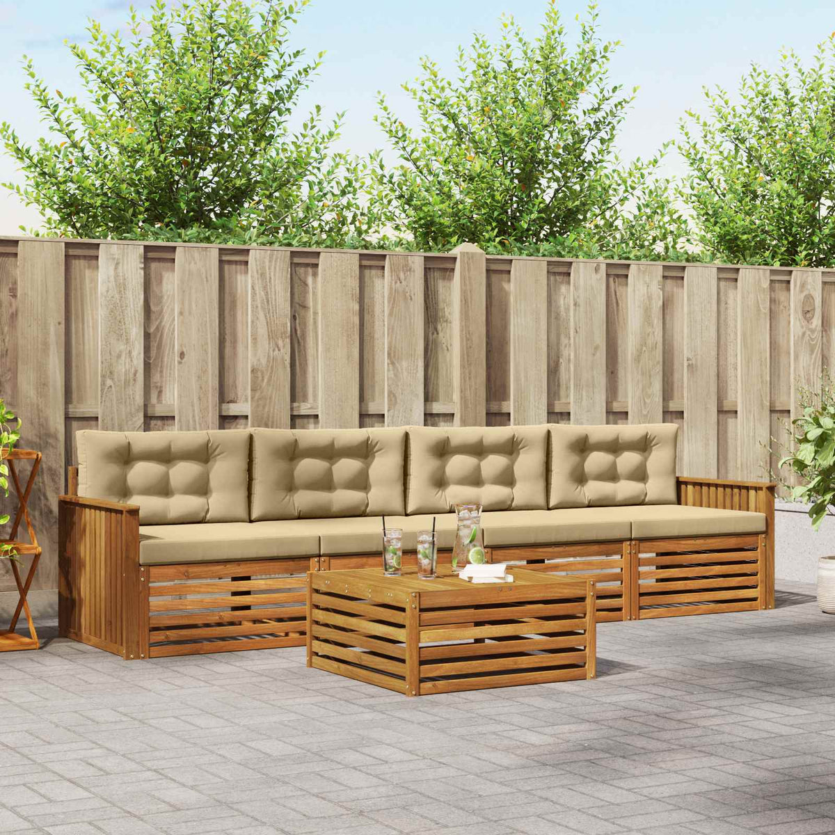 Outdoor-Sofagarnitur 5 stk. Natur und Beige