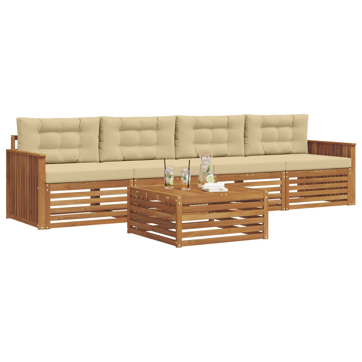 Outdoor-Sofagarnitur 5 stk. Natur und Beige