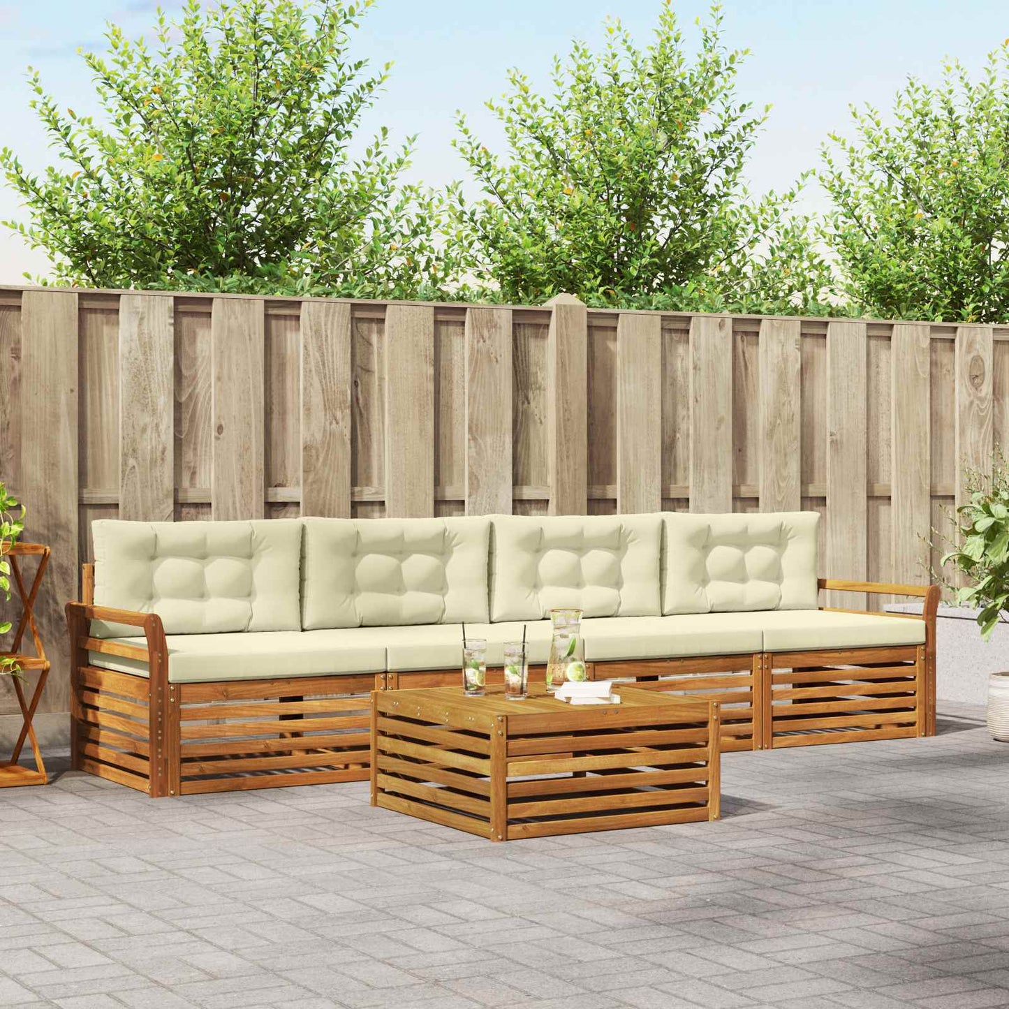 Outdoor-Sofagarnitur 5 stk. Natur und Creme