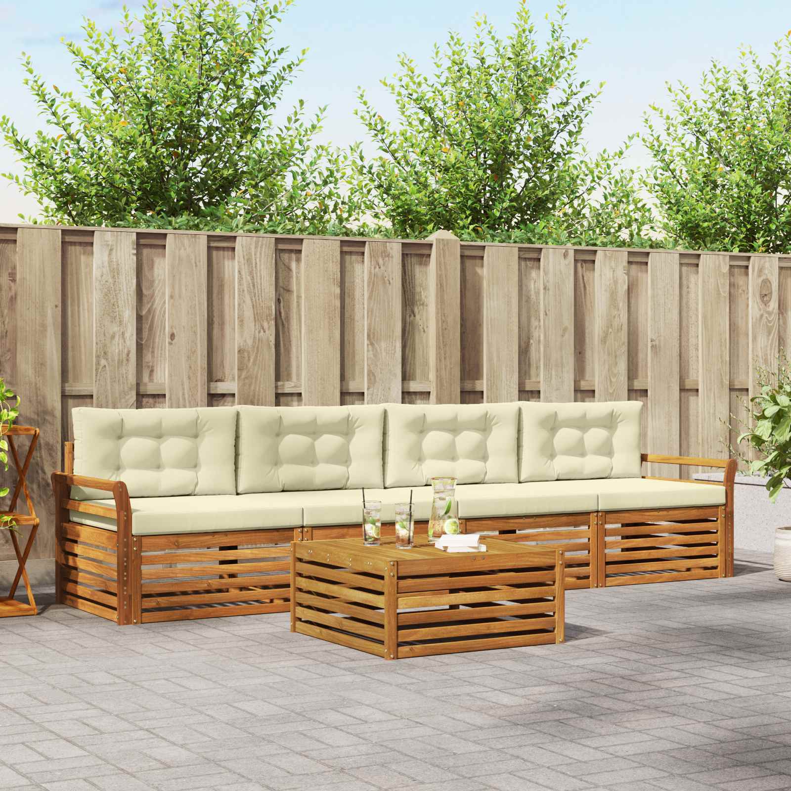 Outdoor-Sofagarnitur 5 stk. Natur und Creme