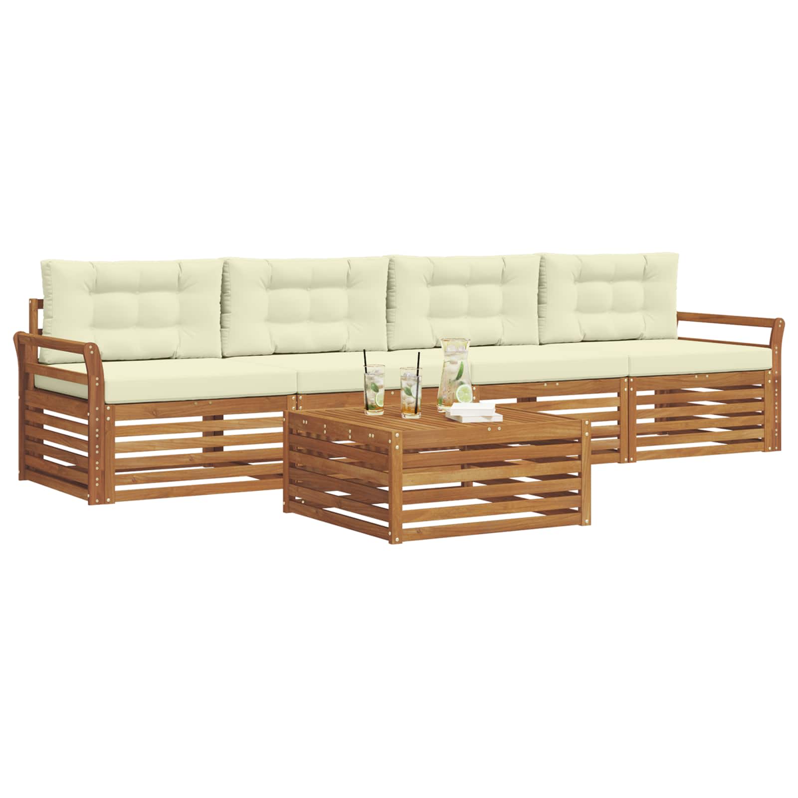 Outdoor-Sofagarnitur 5 stk. Natur und Creme